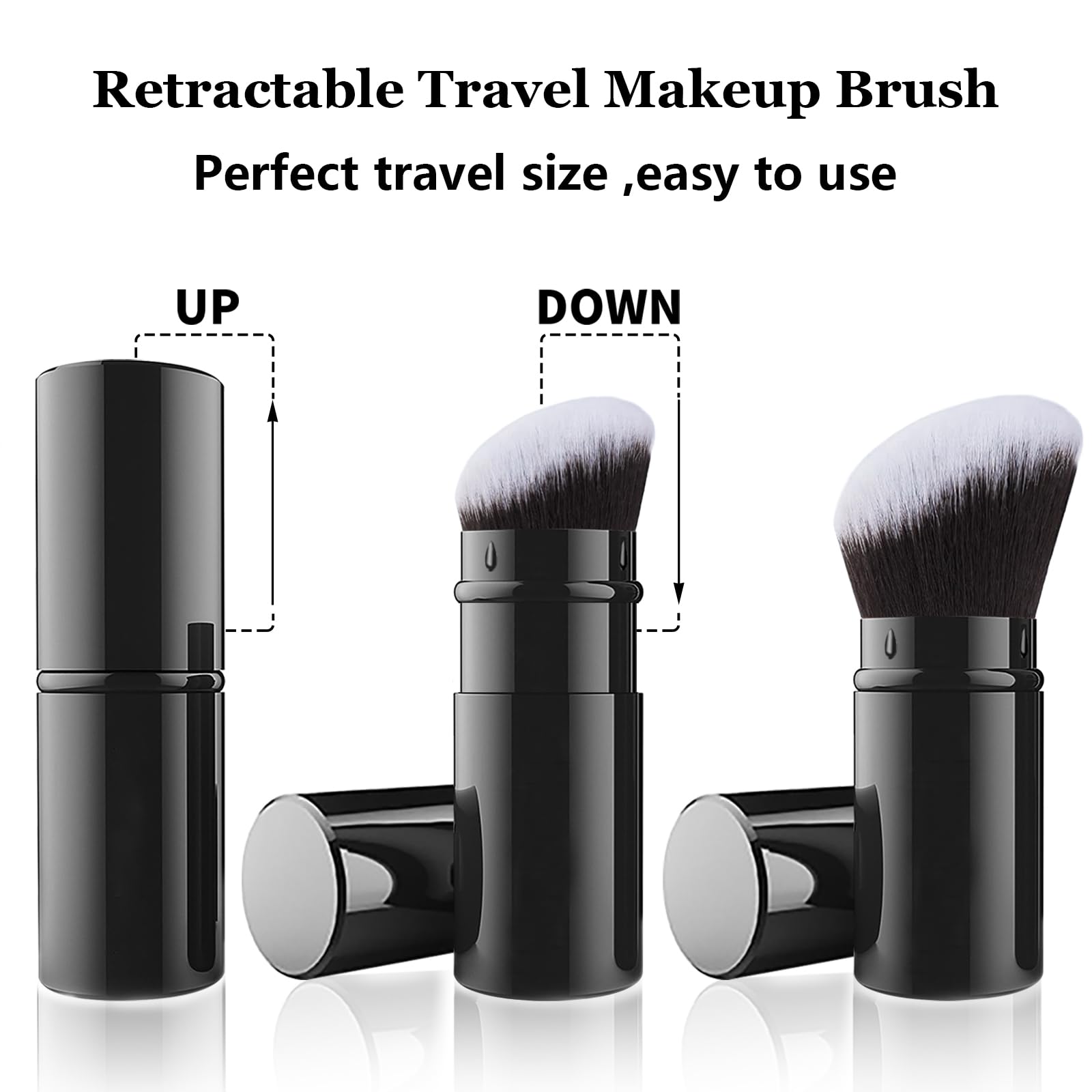 Falliny 2 Pack Retractable Makeup Brush, Travel Kabuki Foundation Brush, Portable Powder Face Blush Sunscreen Brush With Cover F