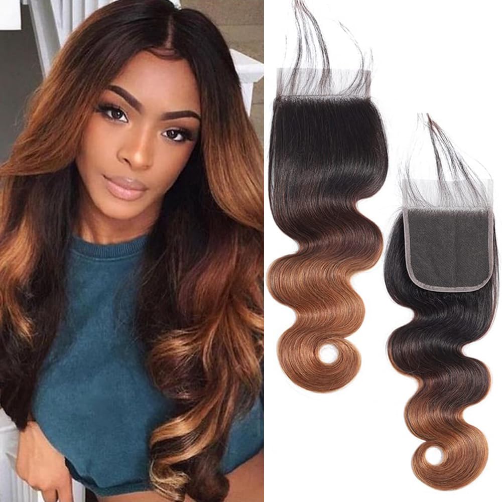 QTHAIR 14A 1B/4/30 Ombre Closure Body Wave 4x4 Transparent Color Swiss Lace Closure Brazilian Unprocessed Virgin Human Hair Dark