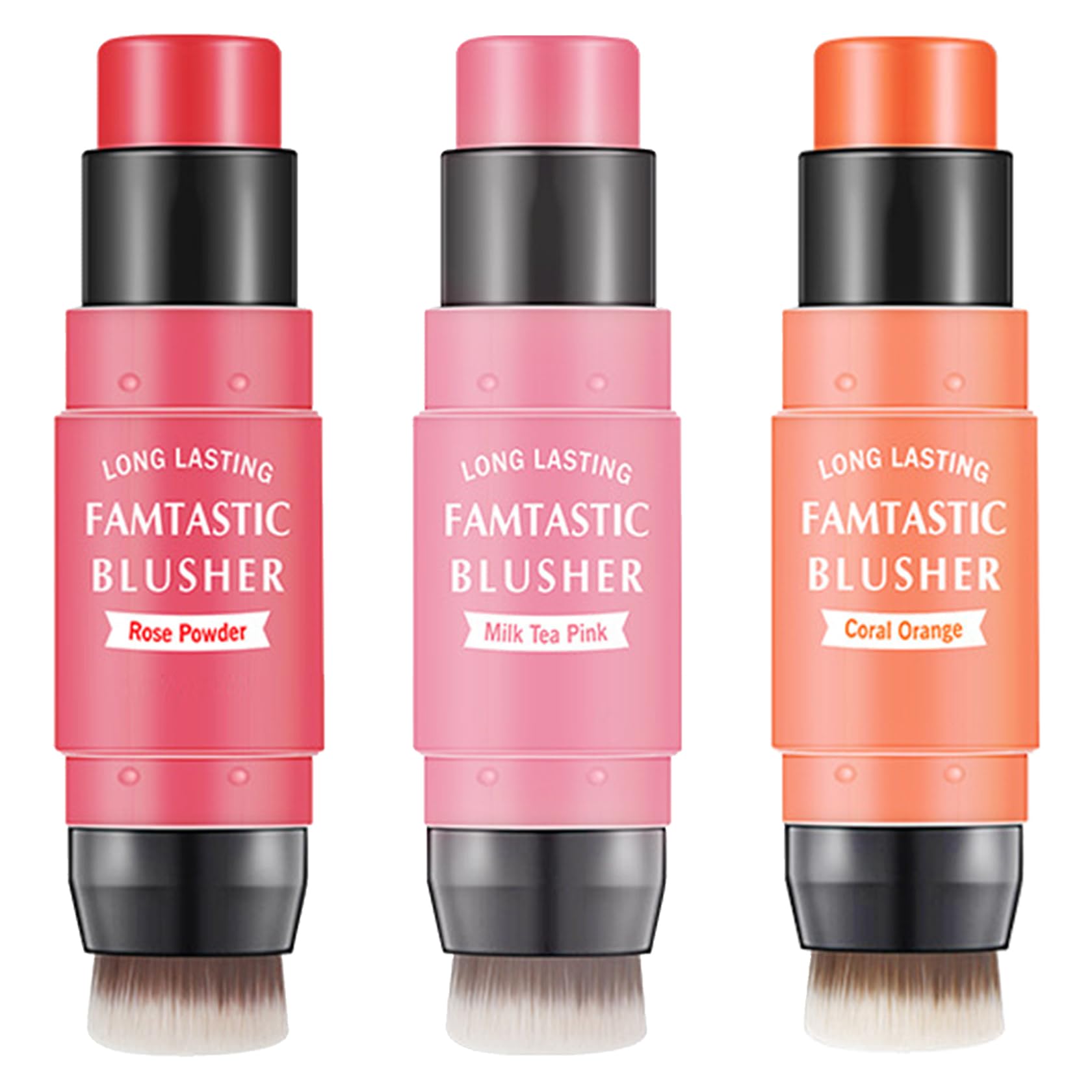 3 Pcs Cream Blush Stick With Brush,Waterproof Multi Cream Blush Stick Makeup,Lightweight,2 In 1 Multi Stick Blush For Cheeks & L