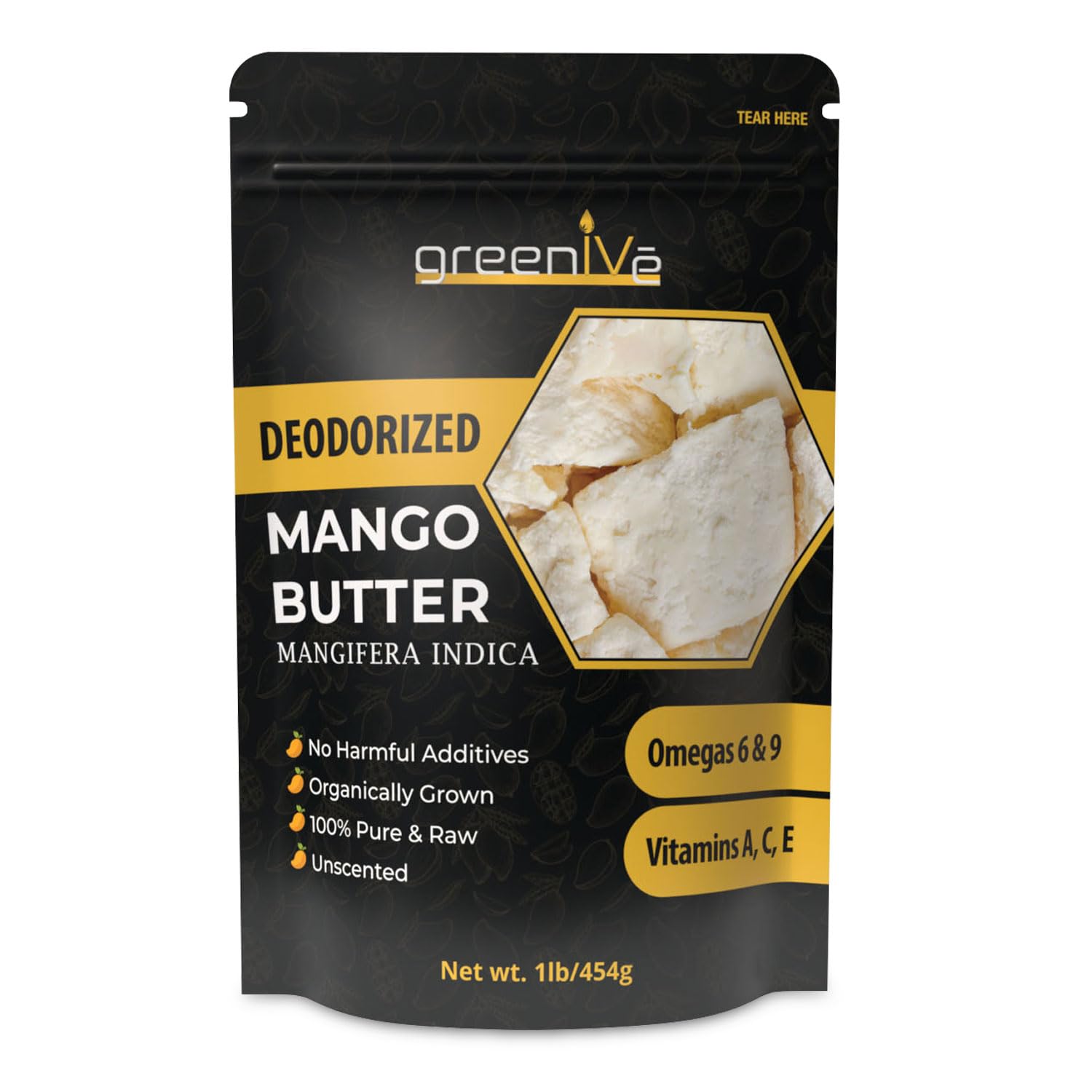 GreenIVe Deodorized Mango Butter 100% Pure Raw Creamy All Natural Skin Moisturizer (1 Pound Bag)