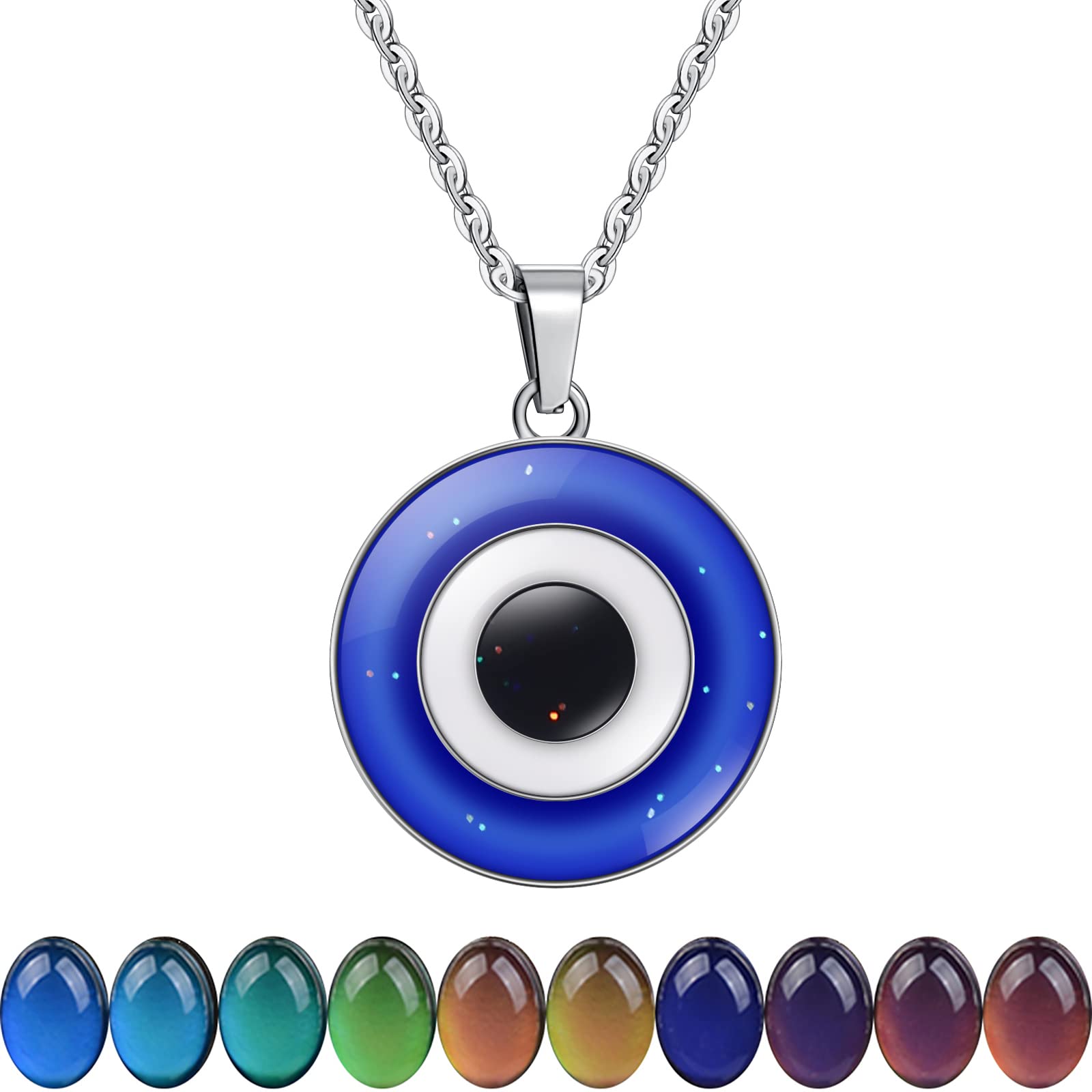FM FM42 Temperature Sensing Color Changing Eye Pendant Necklace with 19.29  Stainless Steel Rolo Chain
