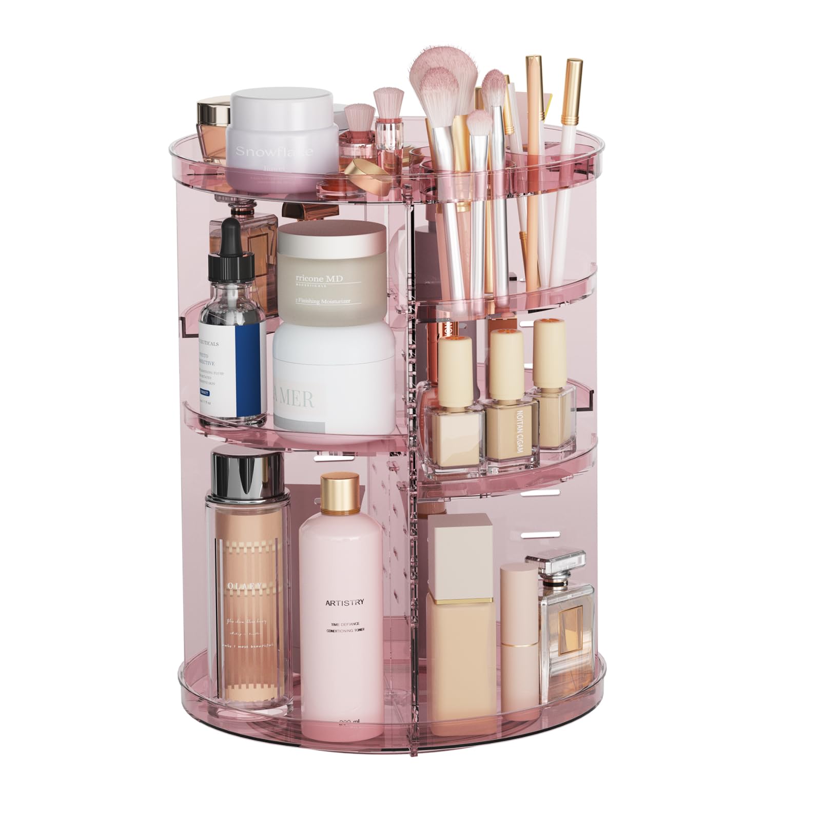 Rotating Makeup Organizer, Diy 8 Adjustable Layers 360 Spinning Skincare Organizers, Makeup Storage Carousel Tower With Brush Ho