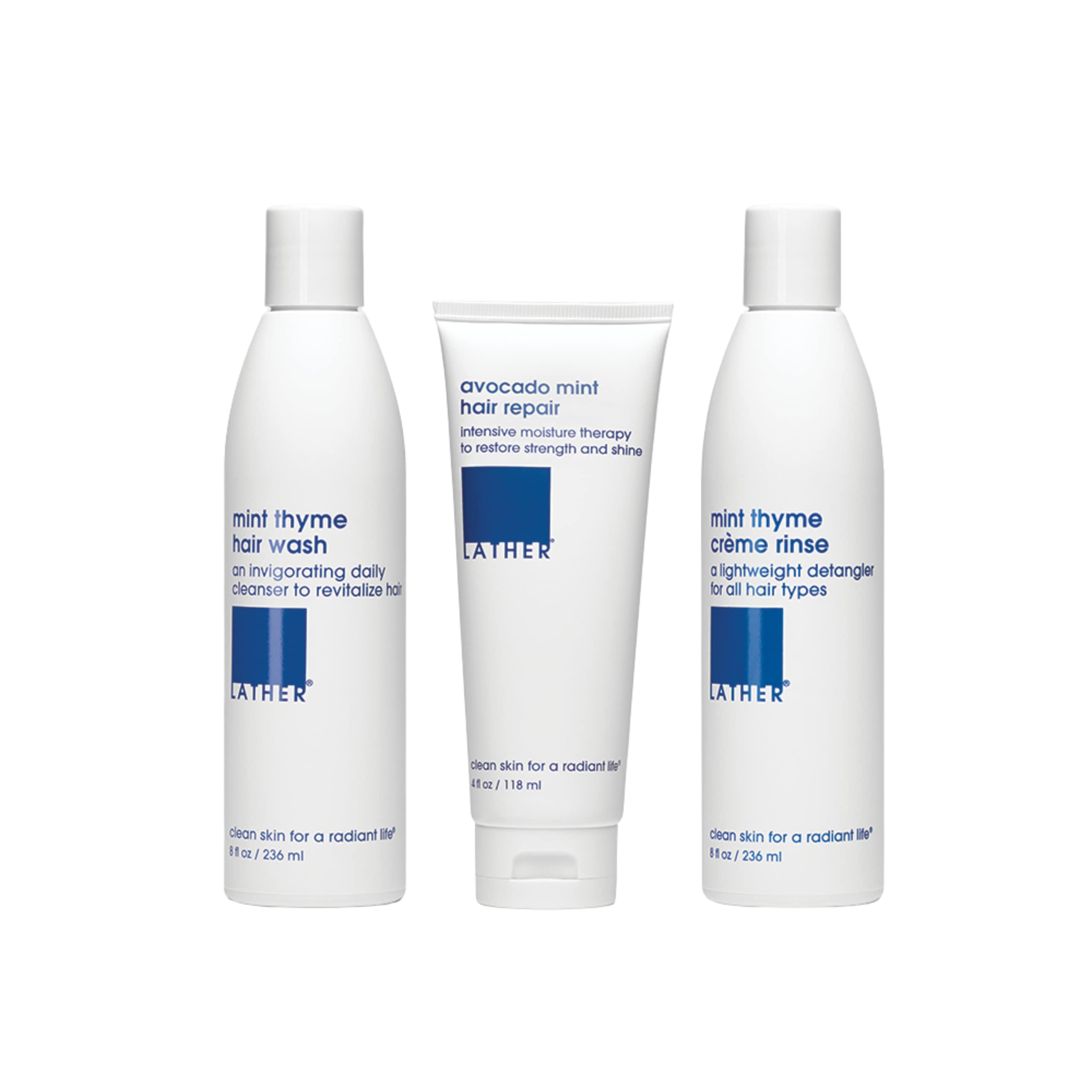 LATHER Appoint-Mint - Gentle Daily Moisturizing Shampoo, Detangler Conditioner & Leave-In Conditioning Mask Set - Sulfate-Free f