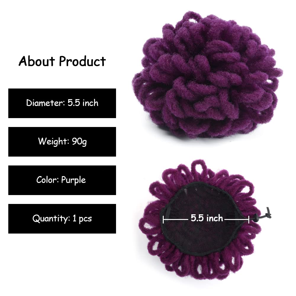 Yinmei Baibian Purple Locs Ponytail Drawstring Curl Loc Petal Bun Dreadlock Breaded Faux Locs Ponytails Synthetic Clip In On Hai
