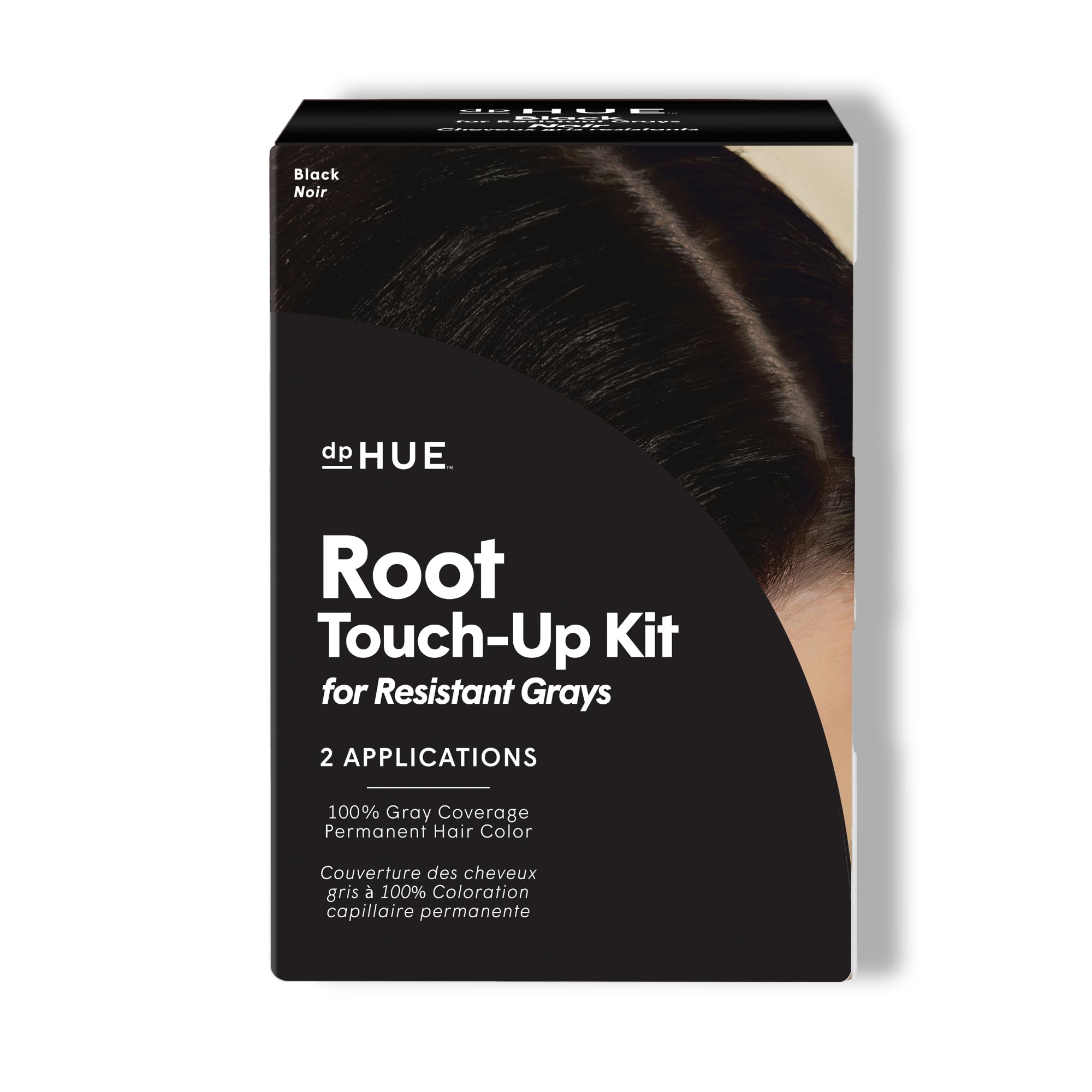 dpHUE Root Touch-Up Kit for Resistant Grays, Black - Permanently Cover Difficult, Stubborn Gray Hair - 2 Applications Included -