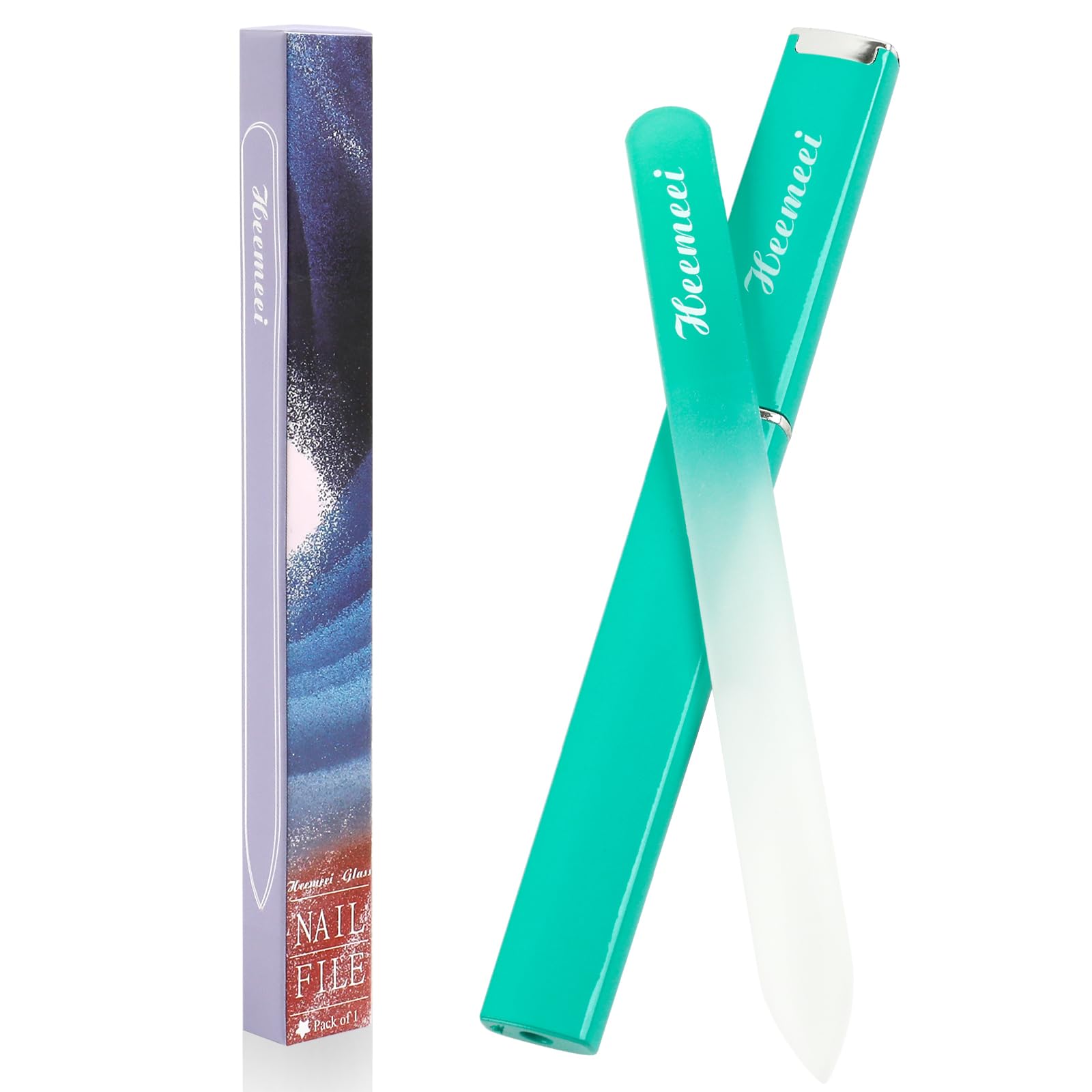 Heemeei Glass Nail File, Double Sided 180/320 Grit Glass Nail Files with Case, Glass Nail File for Natural Nails, Fingernail Fil