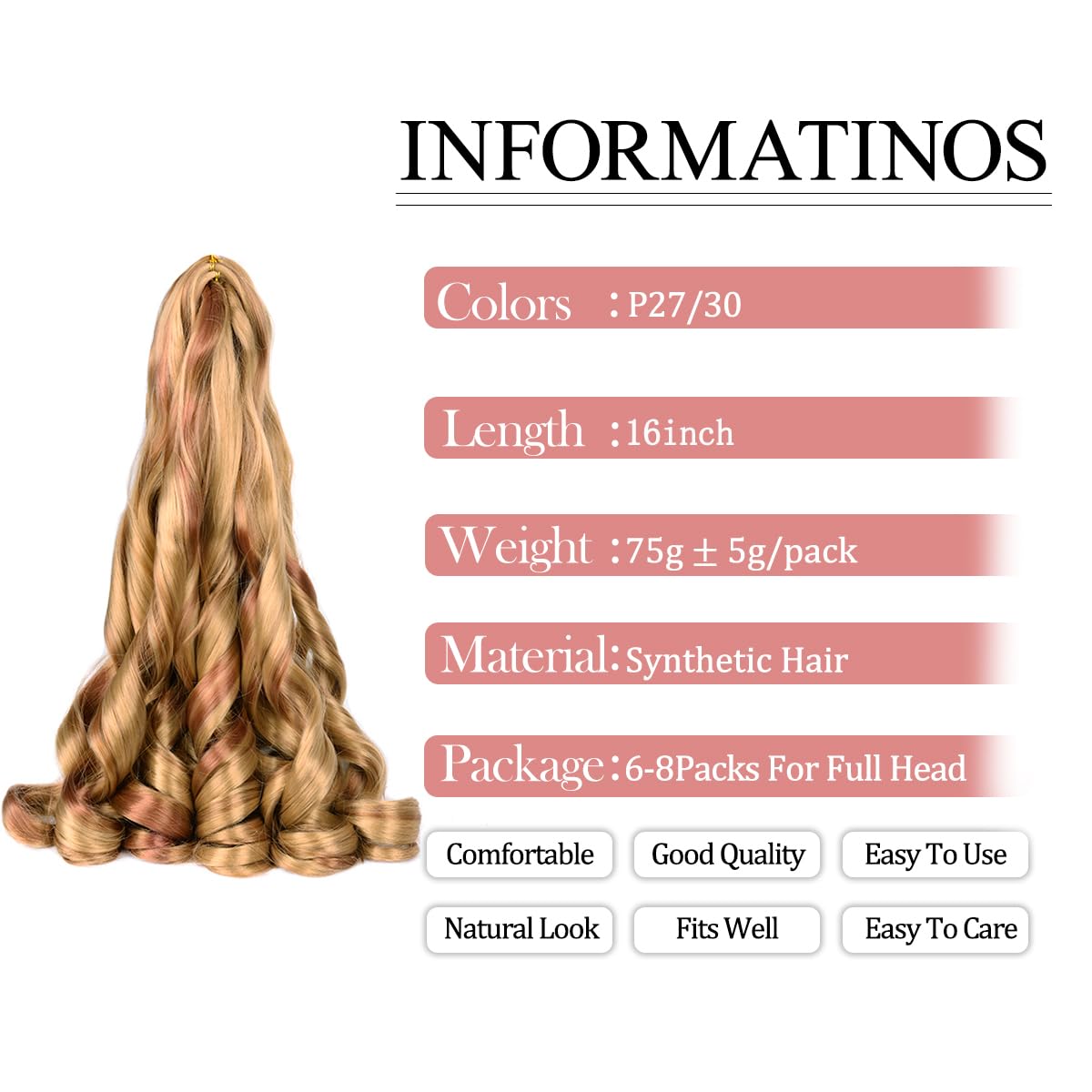 French Curly Braiding Hair For Box Braids P27/30 Braiding Hair 8 Packs 16 Inch 75G/Pack Crochet Braids Spanish Curly Synthetic S