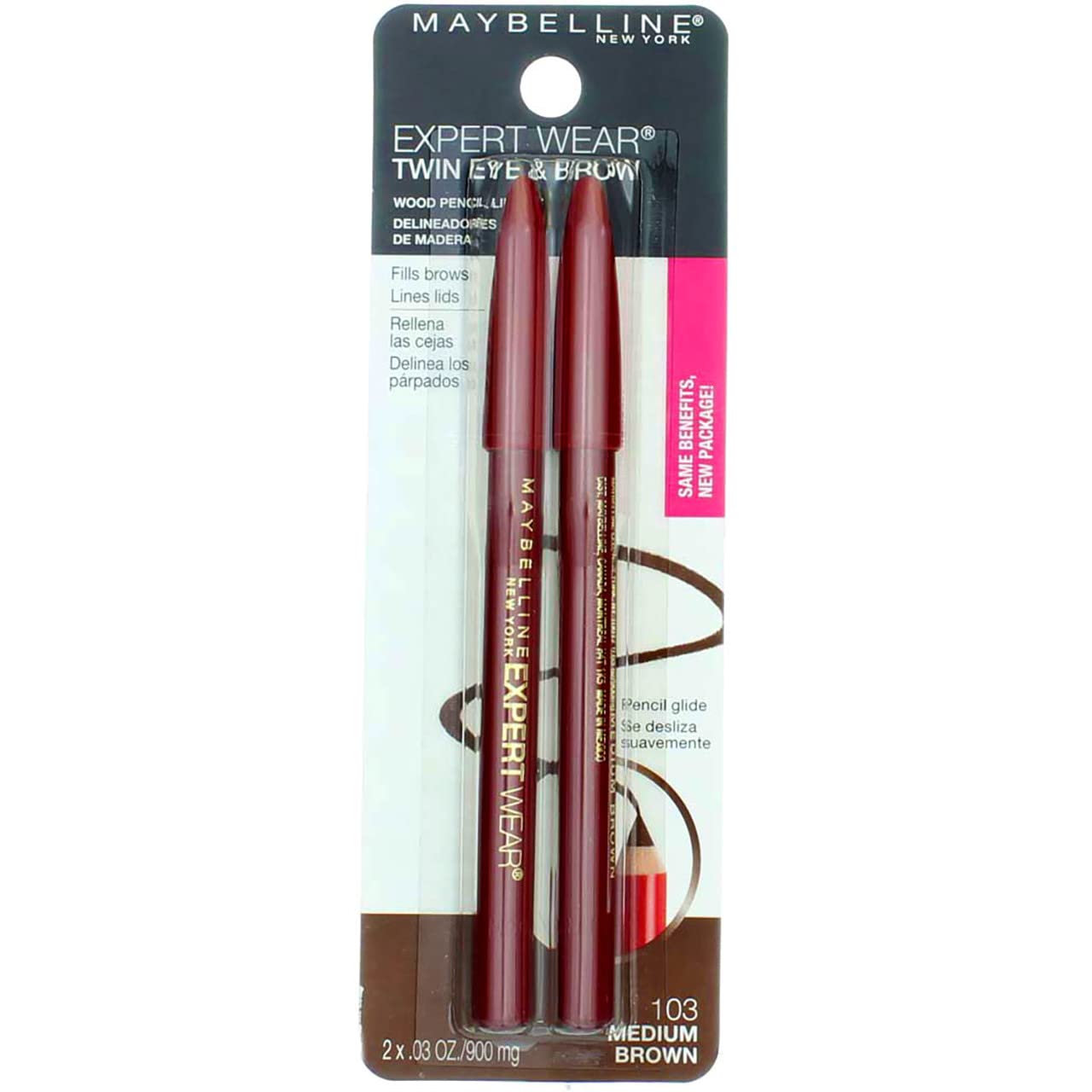 Maybelline Expert Eyes Twin Brow & Eye Pencils, Medium Brown [103], 0.06 oz (Pack of 3)