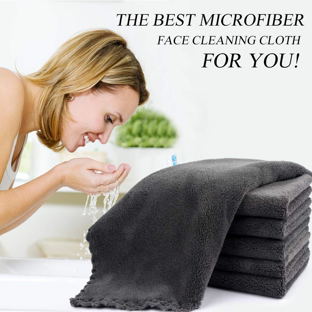 SUNLAND Microfiber Face Cloth Reusable Makeup Remover Facial Cleansing Towel Ultra Soft Face Washcloth 12inchx12inch 6 Pack Dark