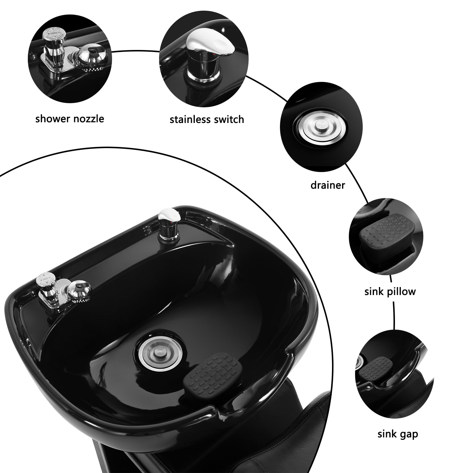 Artist Hand Shampoo Bowls For Salons With Chair, Shampoo Barber Backwash Chair Ceramic Shampoo Bowl Sink Chair, With Foot Pedal