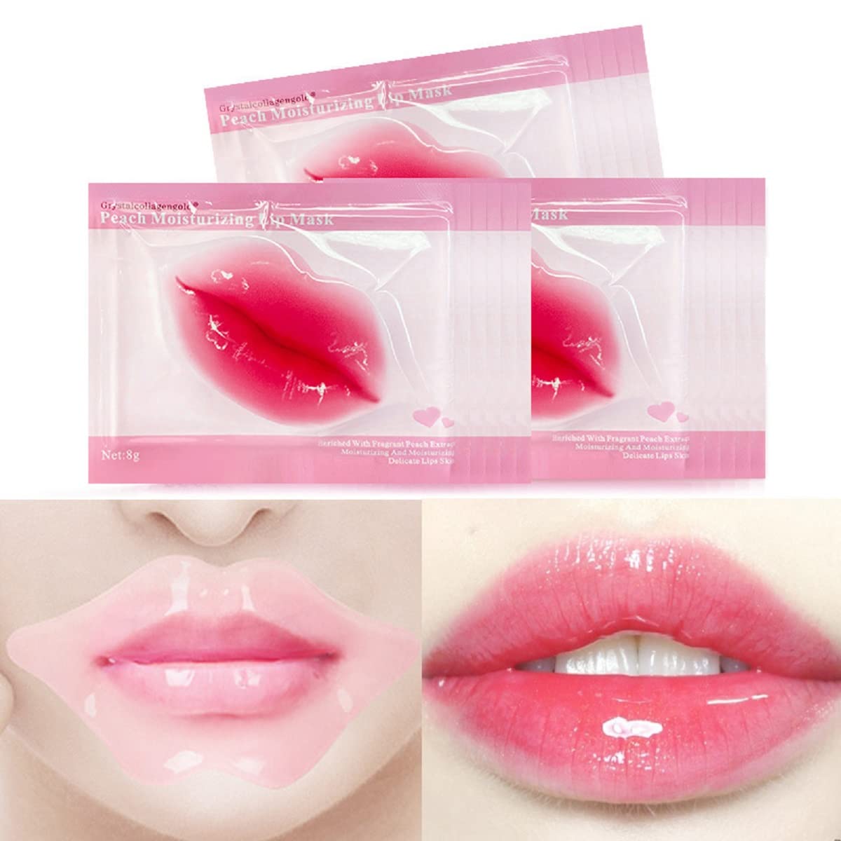 Paminify Lip Masks Sheet Moisturizing Crystal Collagen Pink Under Eye Mask Gel Anti-Aging Eye Patches Dark Circle Remover 30 Pac