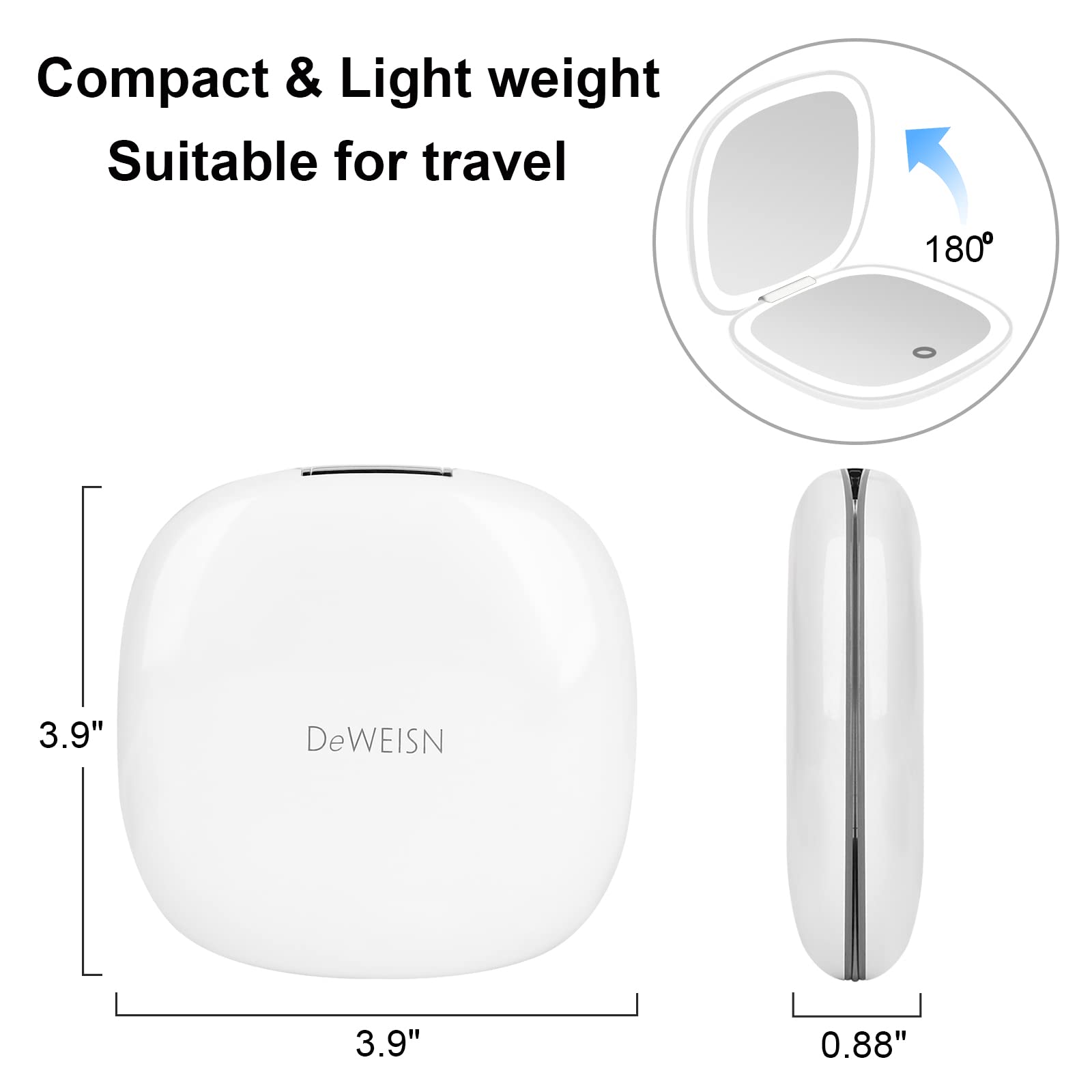 Deweisn Compact Mirror, Lighted Travel Makeup Mirror With 1X/10X Magnifying Double Sided Dimmable Portable Pocket For Handbag An
