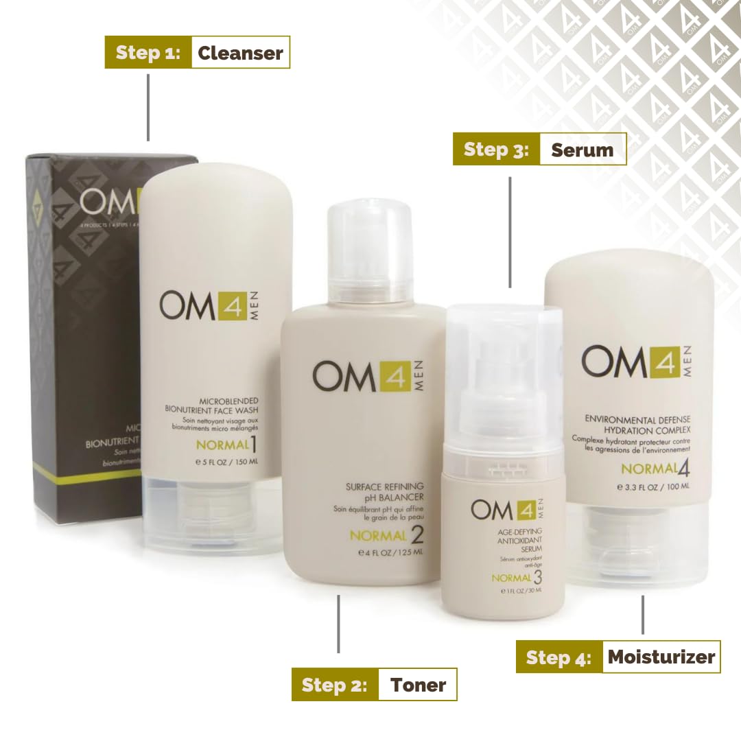 Organic Male OM4 Normal Step 1 - Microblended Bionutrient Face Wash - Antioxidant and Vitamin C Rich Gel Cleanser for men with N