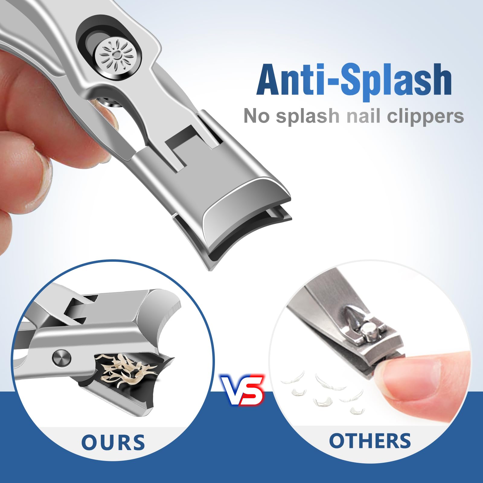 GJNL Stainless Steel Nail Clippers for Men - Wide Jaw, Anti-Splash, Silver, Ideal for Thick Nails and Seniors