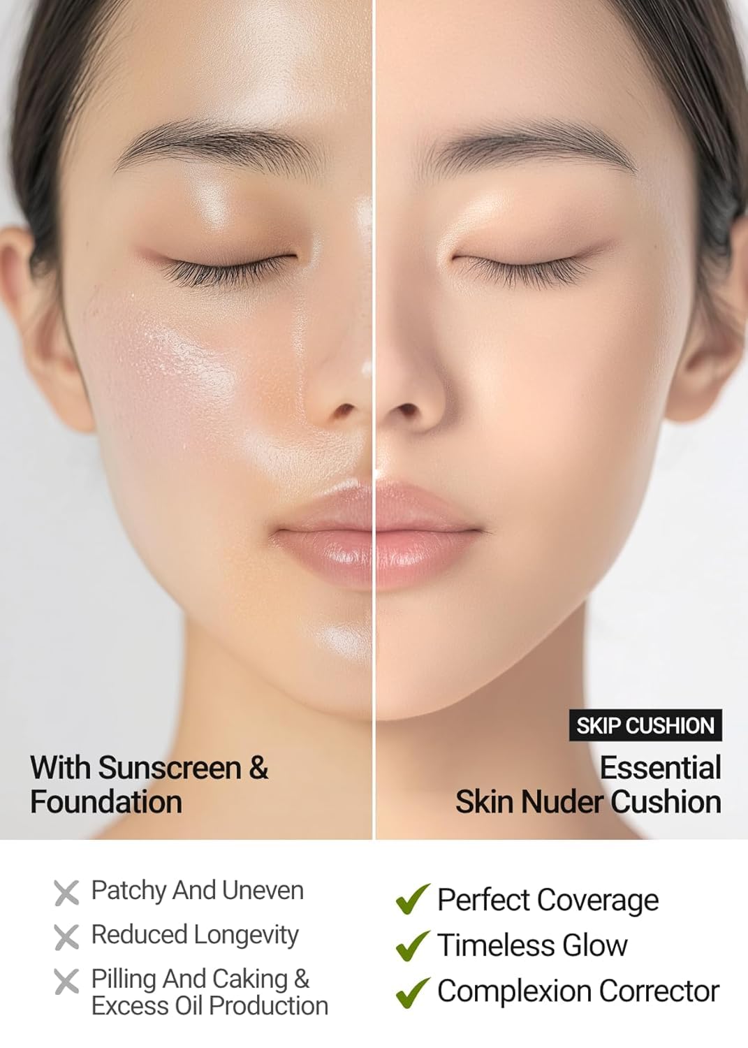 [JUNGSAEMMOOL OFFICIAL] Essential Skin Nuder Cushion (Bronze) | Refill Included | Natural Finish | Buildable Coverage | Makeup A