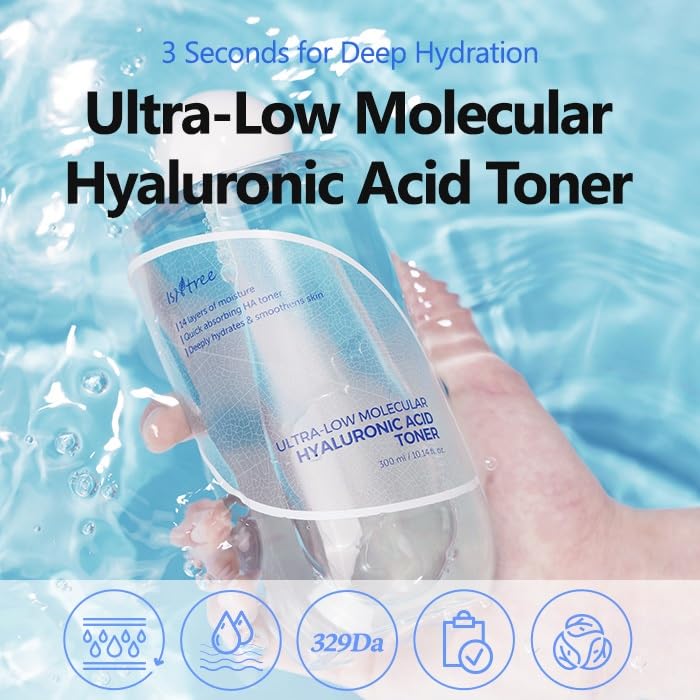 Isntree Ultra-Low Molecular Hyaluronic Acid Toner 300Ml, 10.14 Fl.Oz | Quick Absorbing Hyaluronic Acid Toner | Deeply Hydrates A
