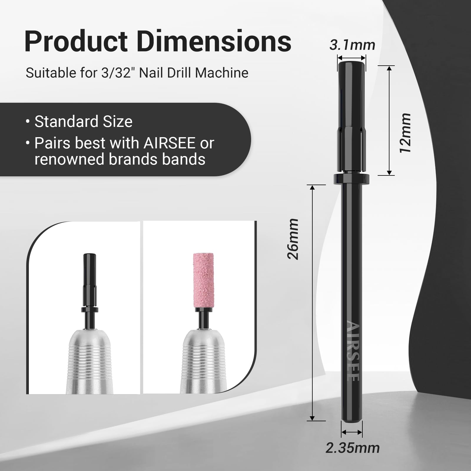 Airsee 3.1Mm Small Nail Drill Mandrel Bits For Mini Efile Sanding Bands, Stainless Steel Professional Electric Head Clean Remove