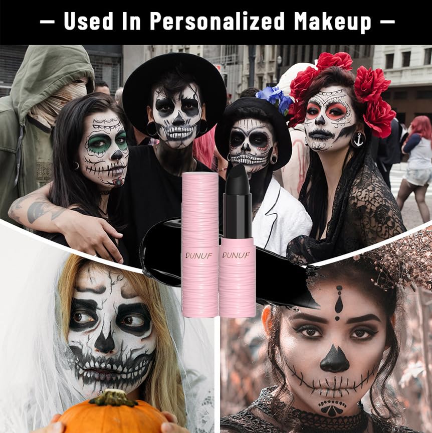 Yeweian Halloween Black White Red Matte Lipstick Set, Black White Lip Face Body Paint Stick, Waterproof Lip Balm For Women, Blen