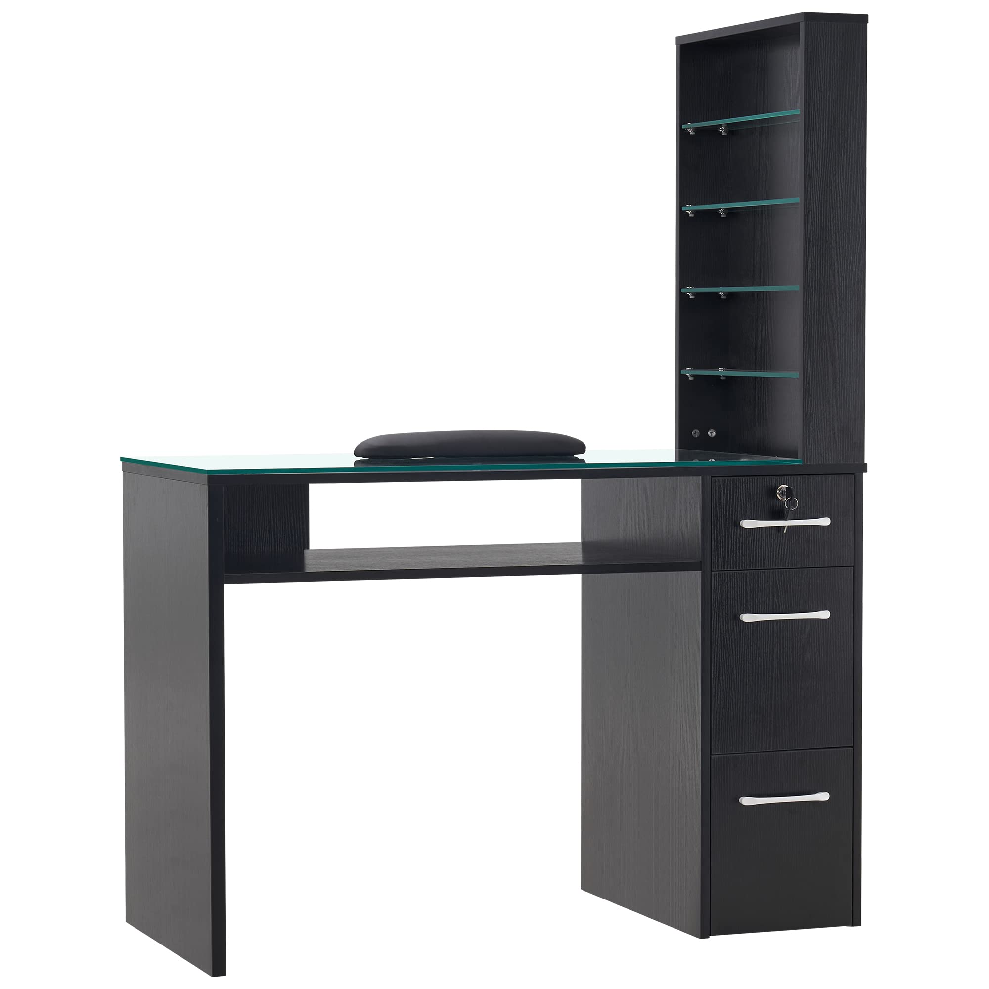 BarberPub Manicure Table with Drawers, Storage Shelves Spa Beauty Salon Station Nail Desk 2673 (Black)