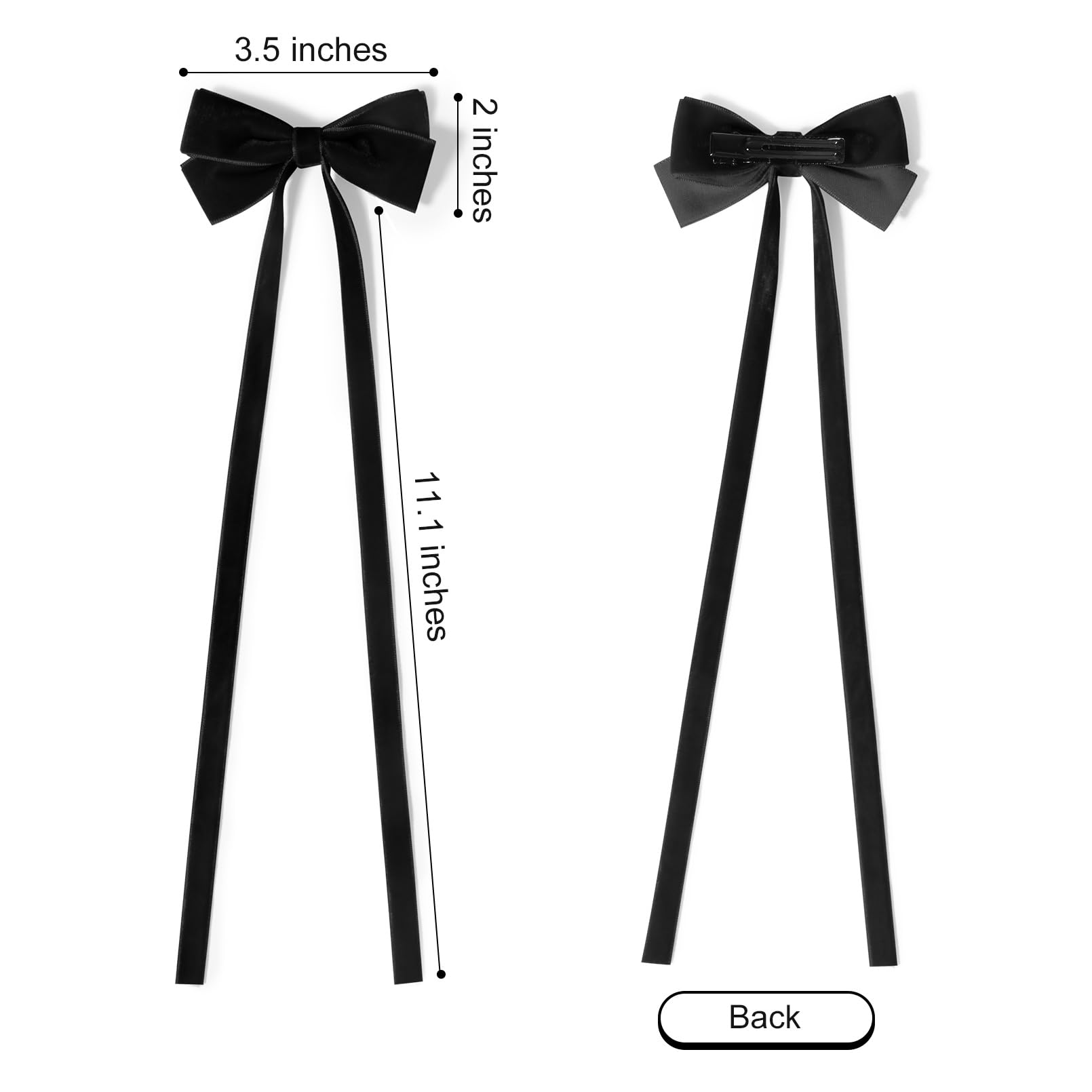 2Pcs Velvet Hair Bows Ribbon Hair Clip Black Ponytail Holder Accessories Slides Metal Clips Hair Bow For Women Girls Toddlers Te