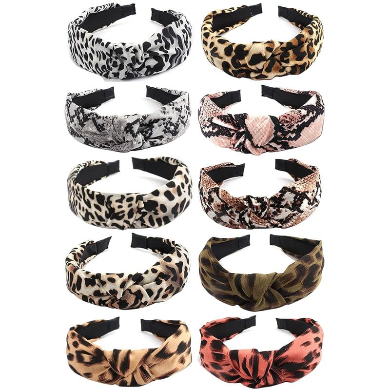 Shidara 5 Pcs Knotted Headbands For Women|Leopard Print Womens Headbands Fashion Headbands Non Slip Cheetah Headbands Top Knot H