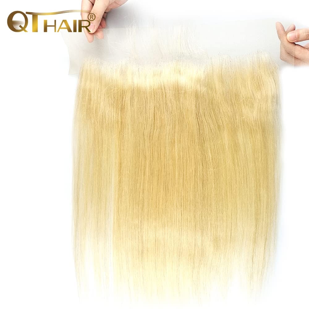 Qthair 14A Russian Blonde #613 Transparent Hd Lace Frontal (16'',#613 Platinum Honey Blonde 13X4 Ear To Ear Lace Frontal) 100% P