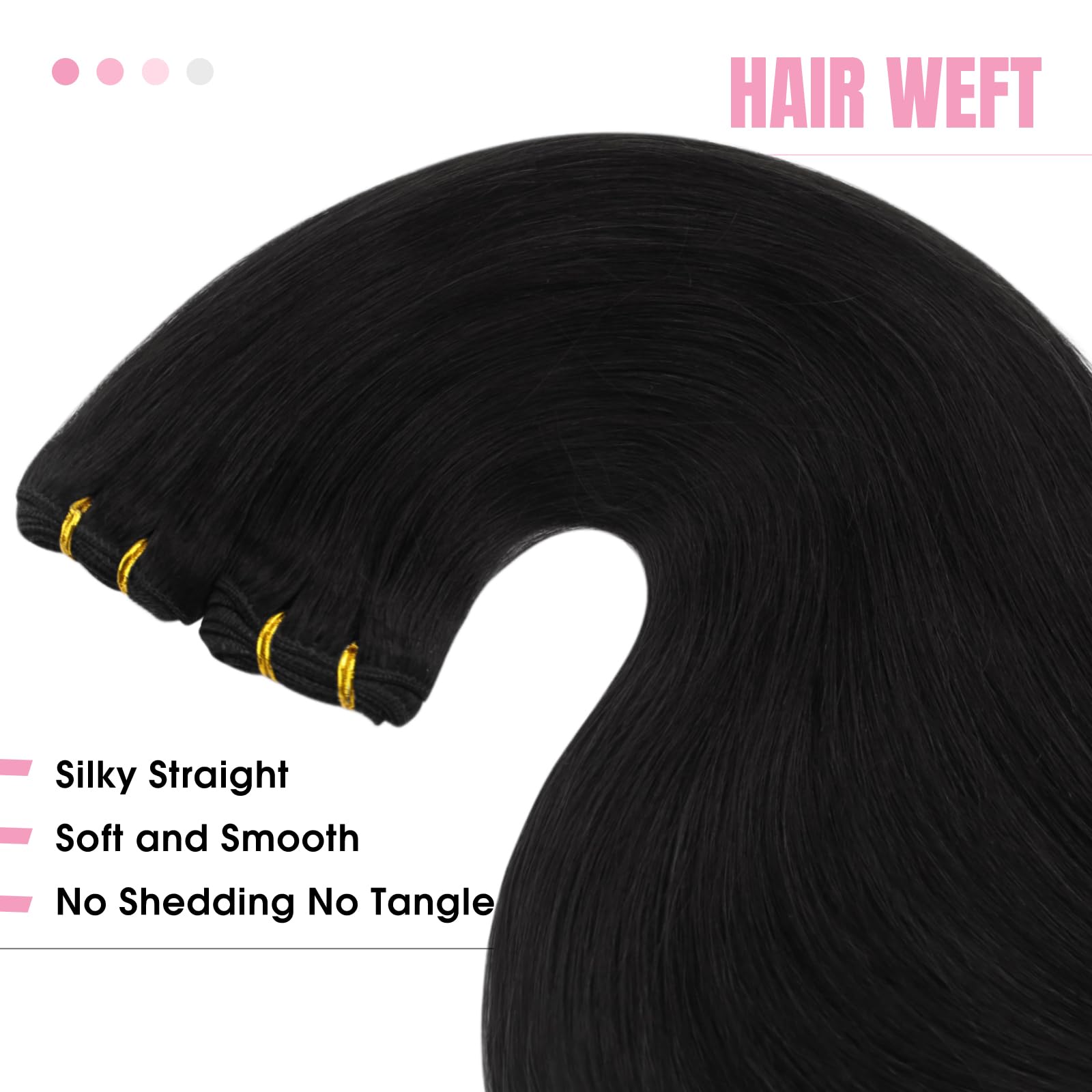 YoungSee Weft Hair Extensions Black Straight Weft Extensions Human Hair Jet Black Sew in Hair Extensions Black Double Weft Human