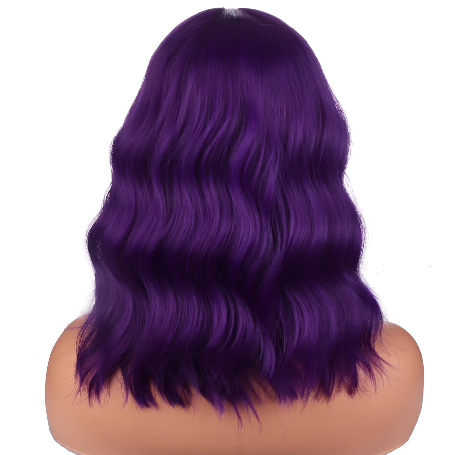 Beron 14 Inches Purple Wig For Women Girls Short Curly Wig Dark Purple Wig Synthetic Wig Purple Wig With Bangs Wig Cap Include