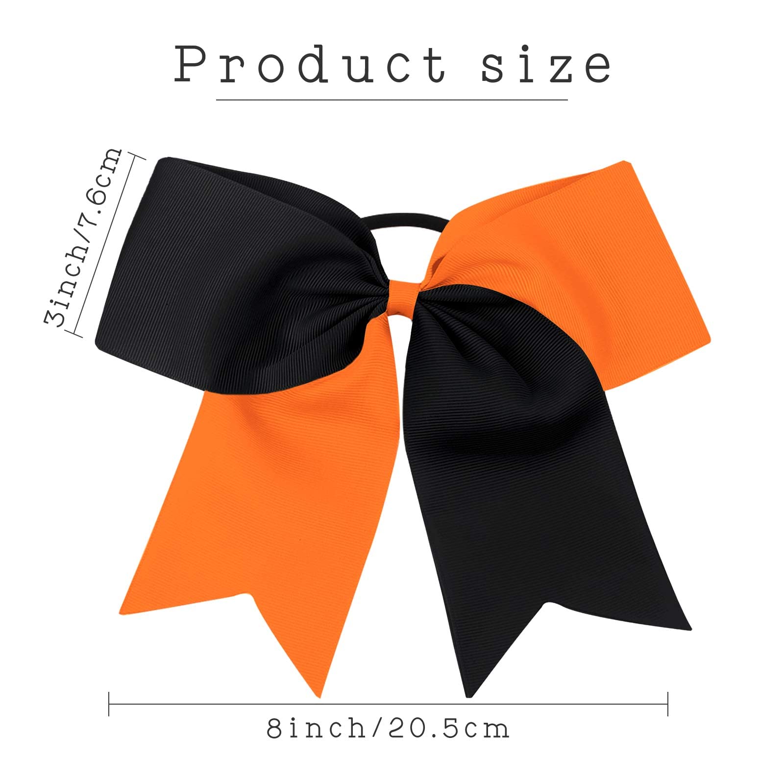 16Pcs 8 '' Large Cheer Hair Bows Ponytail Holder Elastic Band Handmade For Cheerleading Teen Girls College Sports (Black/Orange,