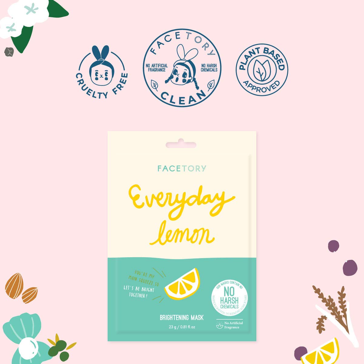 Facetory K Beauty Face Mask Skin Care - Everyday Lemon Brightening Sheet Mask | Plant-Based With Lemon Extract (10 Pack)