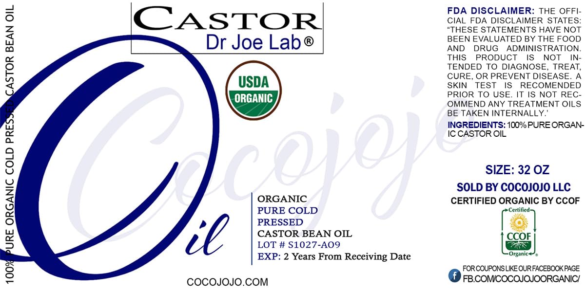 Organic Castor Oil - Bulk 32 Oz - 100% Pure Usda Certified Organic Hexane Free Non Gmo Castor Bean Carrier Oil - Ricinus Communi