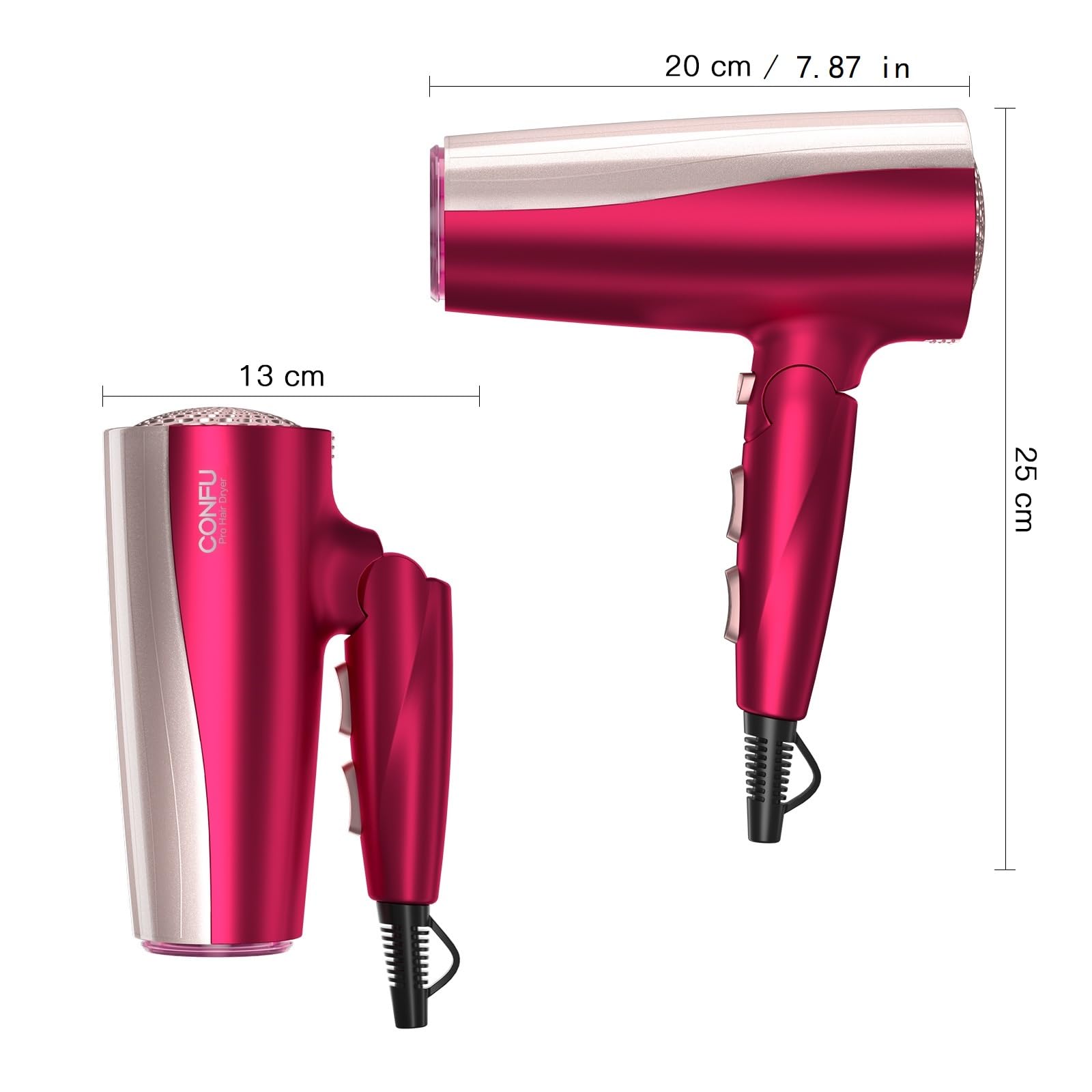CONFU Professional 1875W Hair Dryer, Foldable Blow Dryers Ceramic Tourmaline Hair Dryer, Fast Drying Hairdryer with Concentrator