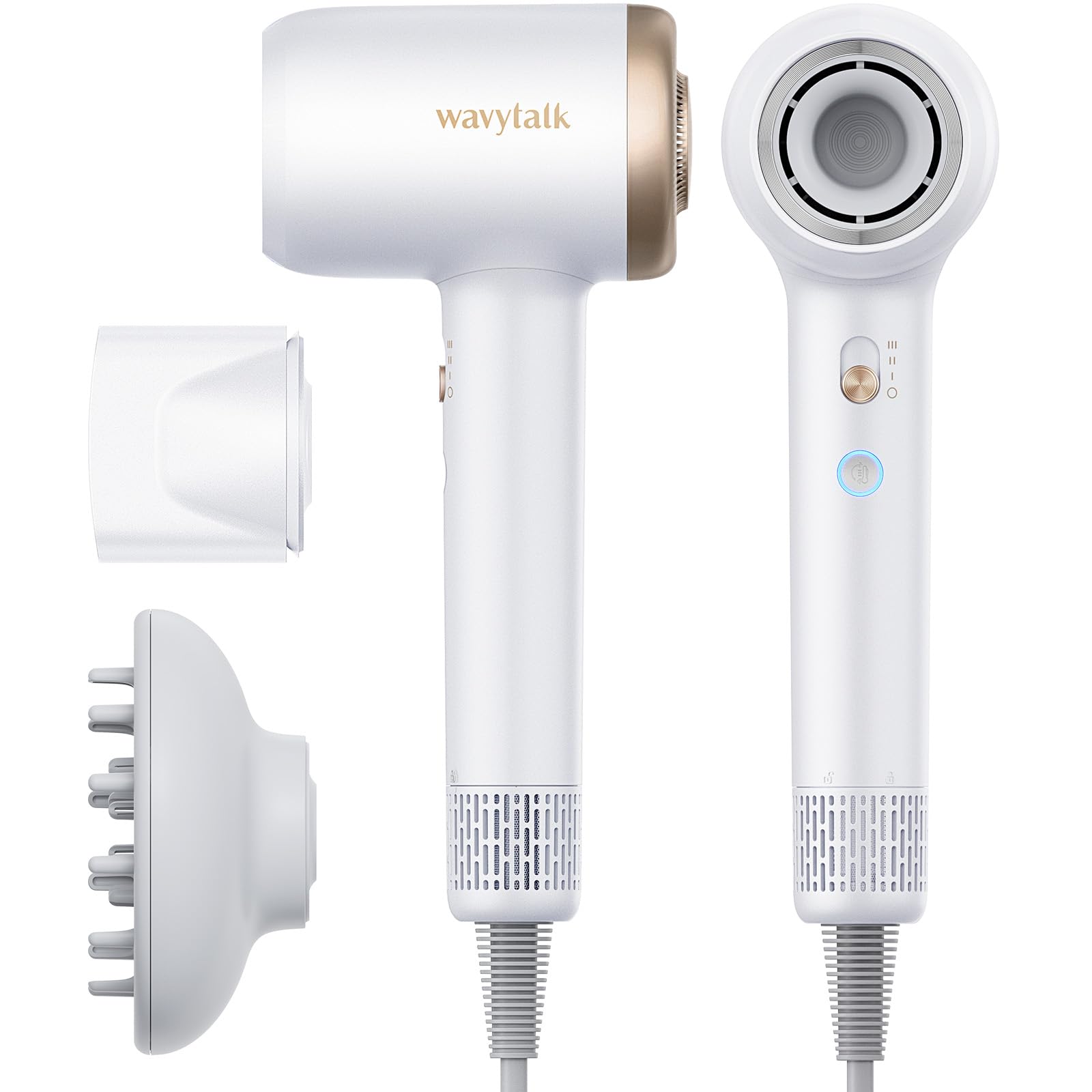 Wavytalk Hair Dryer With Diffuser Pro Fast Drying Hair Dryer 110,000 Rpm With Magnetic Attachments, Professional Ionic Lightweig