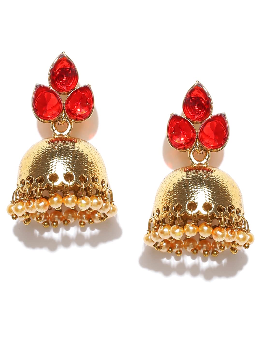 Zaveri Pearls Yellow Gold Jhumki Earrings for Women (Red)(ZPFK6426)