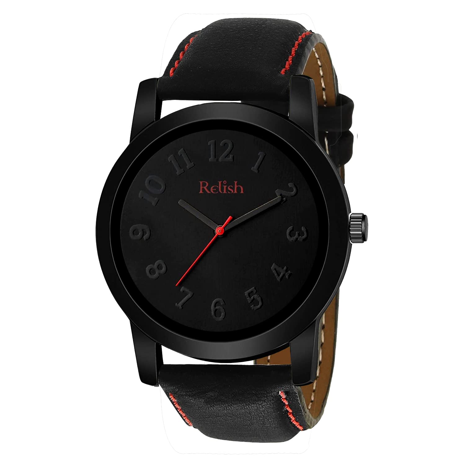 Relish Casual Analog Black Dial MenS Leather Strap Watch (Black)