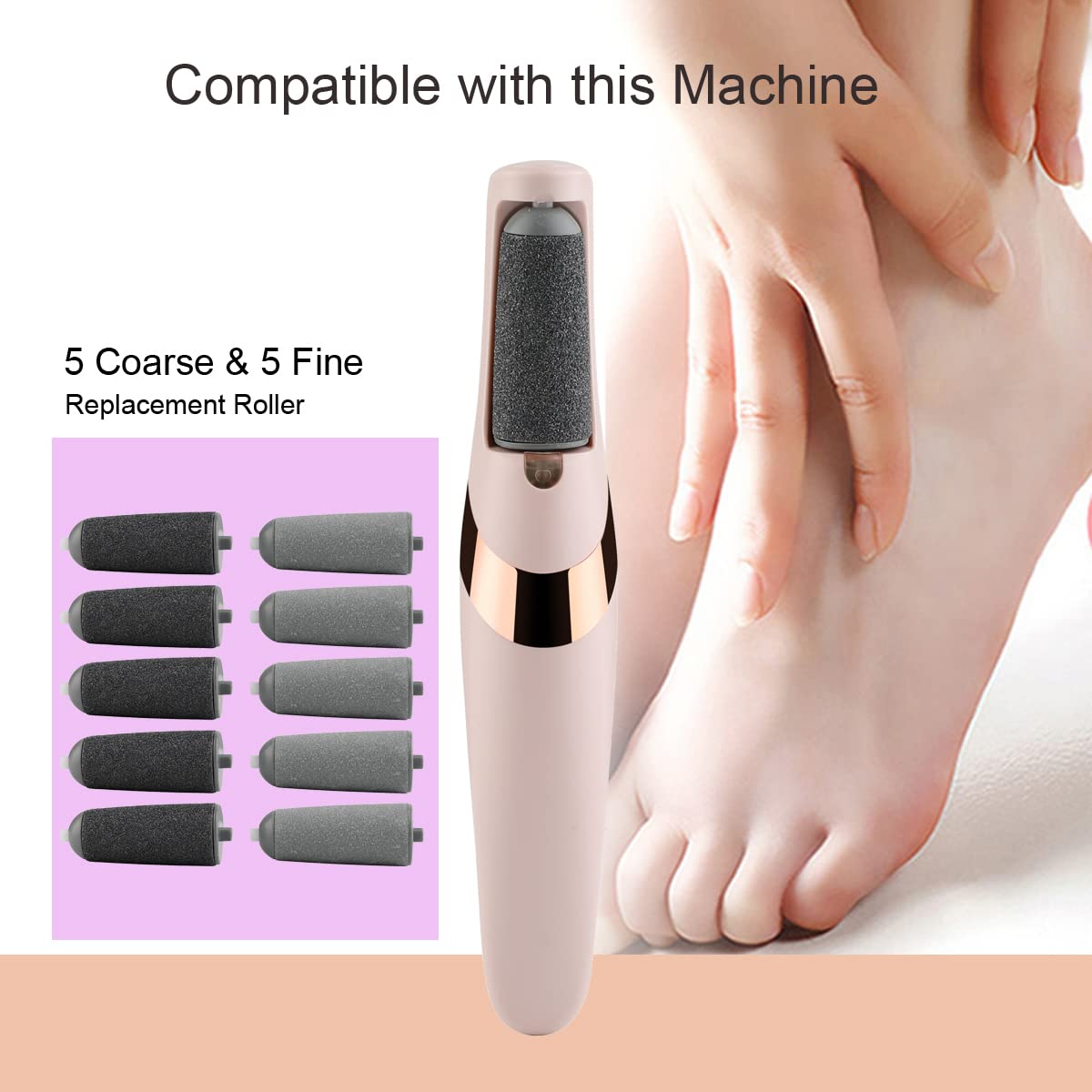 GOMINYUF 10 Pack Replacement Rollers for Finishing Touch Flawless Pedi, Beech Wood, 5 Black Coarse & 5 Gray Fine, Model GM-FL001