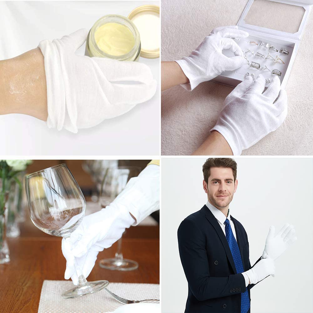 48 Pcs (24Pairs) White Cotton Gloves For Dry Hand Moisturizing Cosmetic Eczema Hand Spa And Coin Jewelry Inspection Soft, Breath