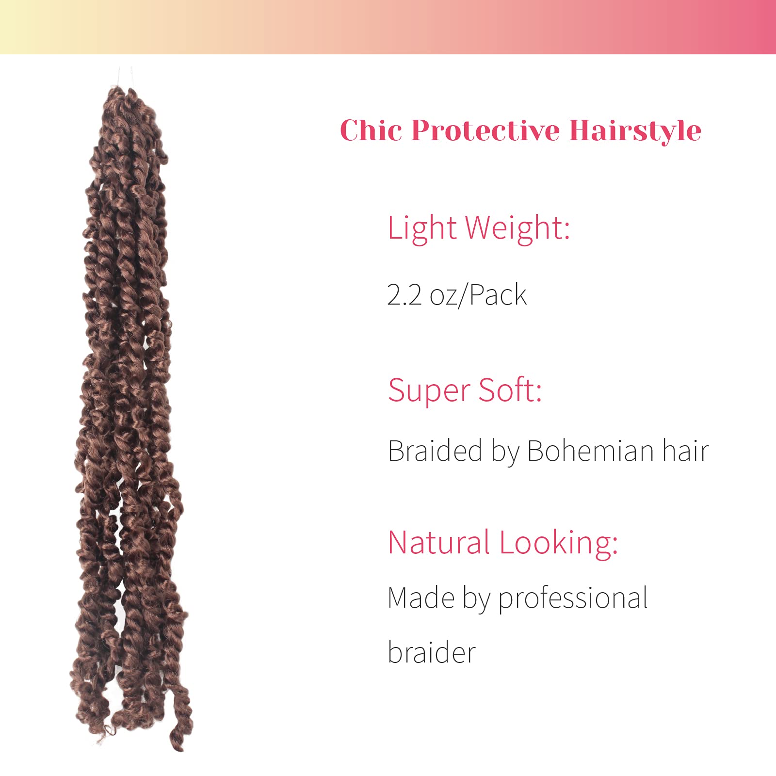 The Bohobabe Pre-Twisted Passion Twist Crochet Hair 14 Inch Short Pre-Looped Crochet Passion Twist Braiding Hair 8 Packs (30#, L