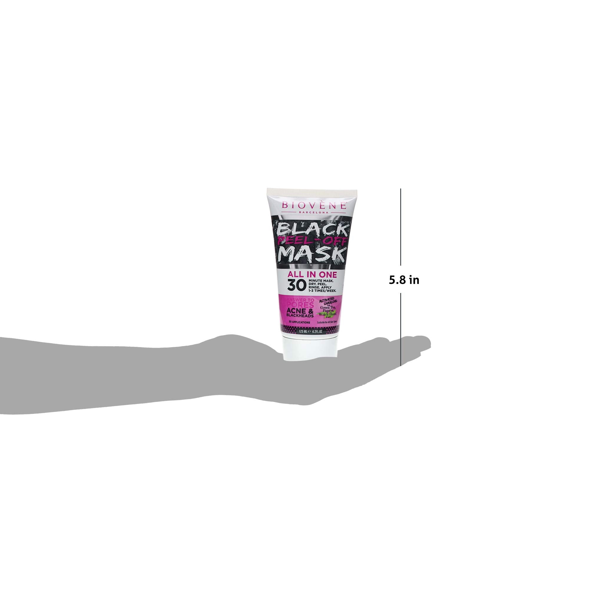 Biov?ne Black Peel-Off Mask, 3.4 oz Tube, Black Face Mask to Combat Acne, Blemishes and Blackheads with Activated Charcoal, Aloe
