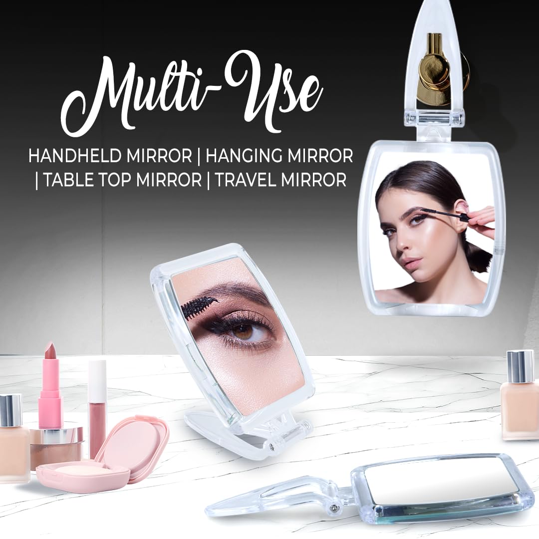 High Magnification Travel Hand Mirror - Foldable 10X & 1X Magnifying Makeup Mirror, 3-In-1 Hand Mirror, Hanging Mirror, Table Mi