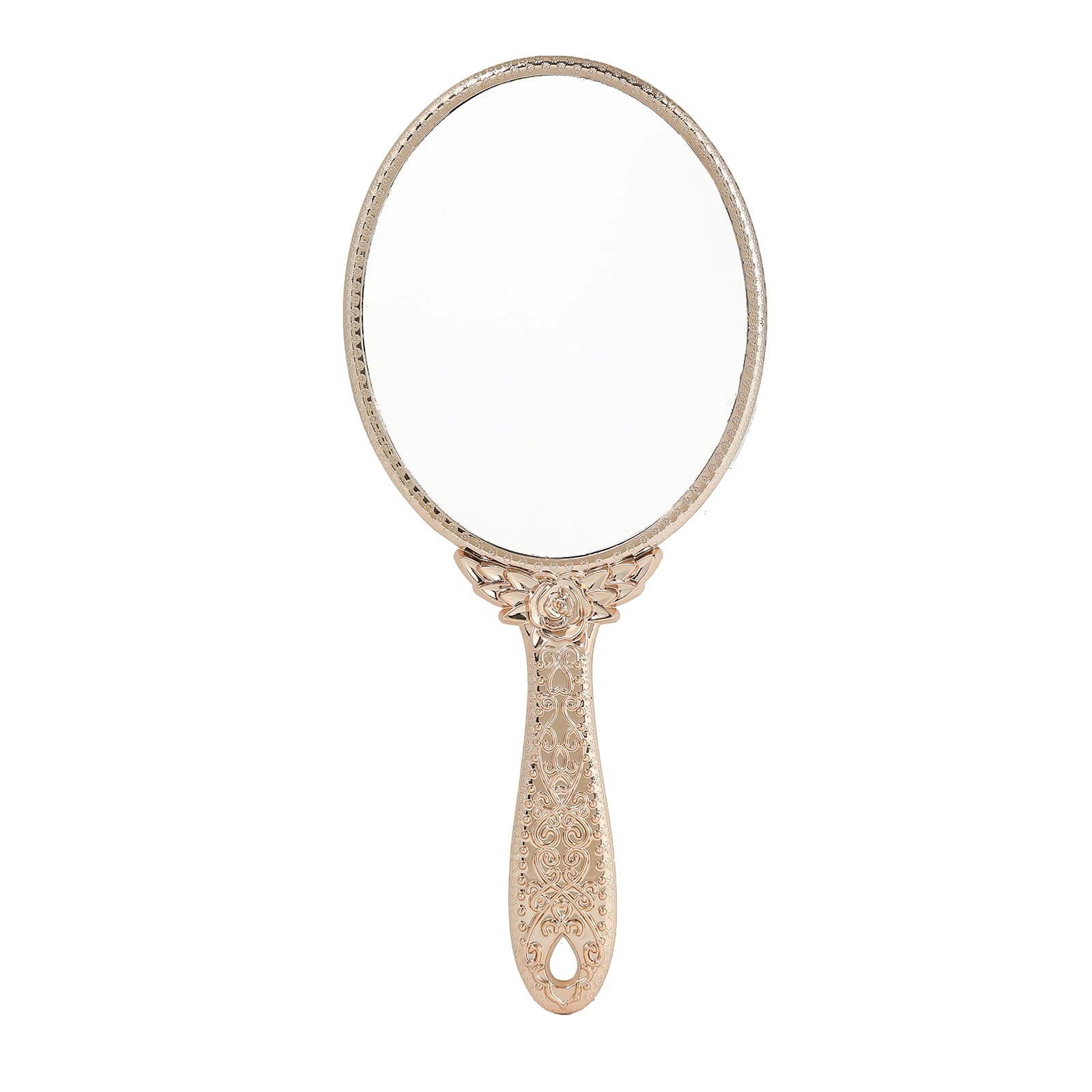 Xpxkj Hand Mirror Vintage Handheld Mirror With Handle Vanity Makeup Mirror Travel Mirrors (Rose Gold, Carved)