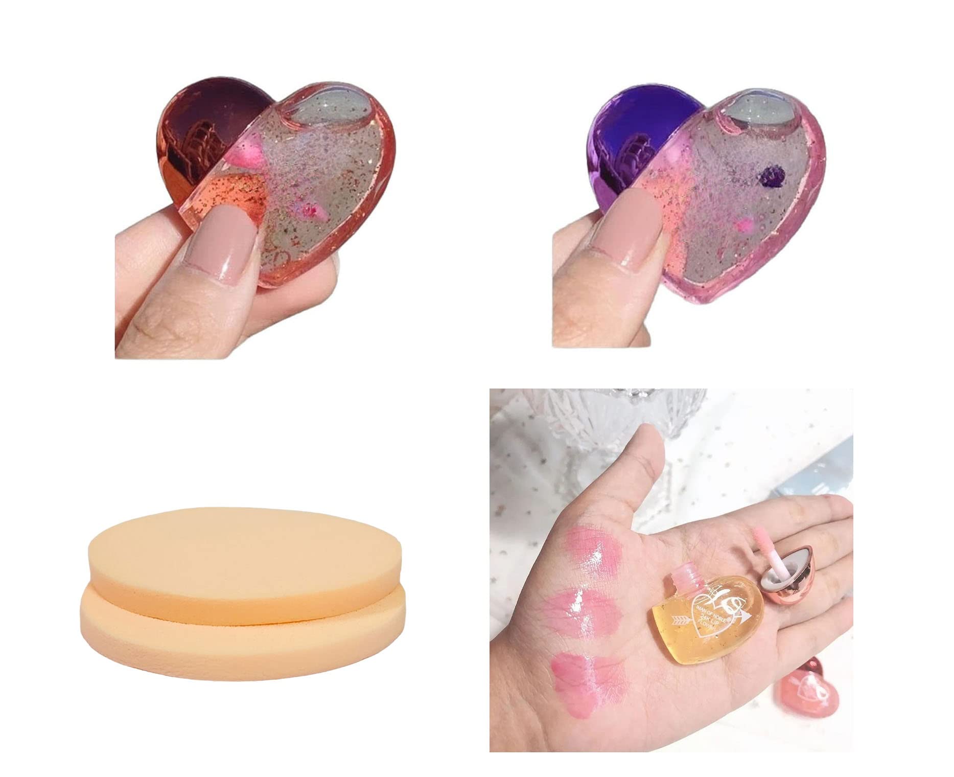 Topfinder Heart Shape Rose Lip Gloss Moisturizing Blush Tinted For Cheek & Lip, Long Lasting Eyeshadow Paint, Vivid Color, High 