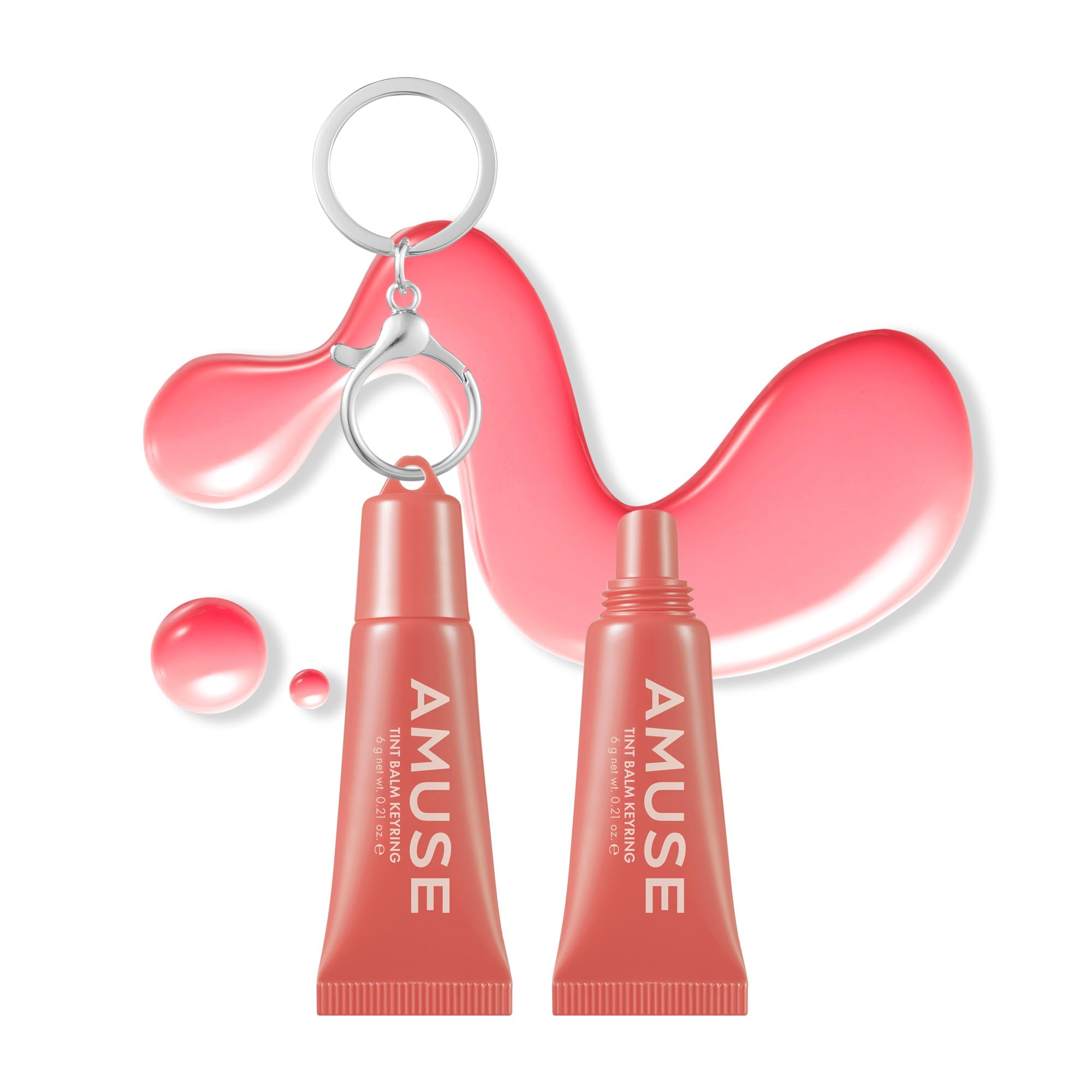 AMUSE SEOUL Care Tint Lip Balm Keyring (04 WATERMELON) - Moisturizing Tinted Lip Balm Keychain, Hydrating Lip Gloss, Soothing Li