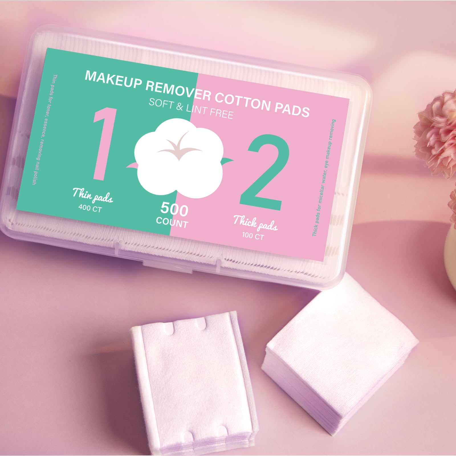 ICOTLE Square Makeup Cotton Pads, 200 Thick and 800 Ultra-Thin Soft, Lint-Free Pads for Makeup Removal, Toner Application and Da