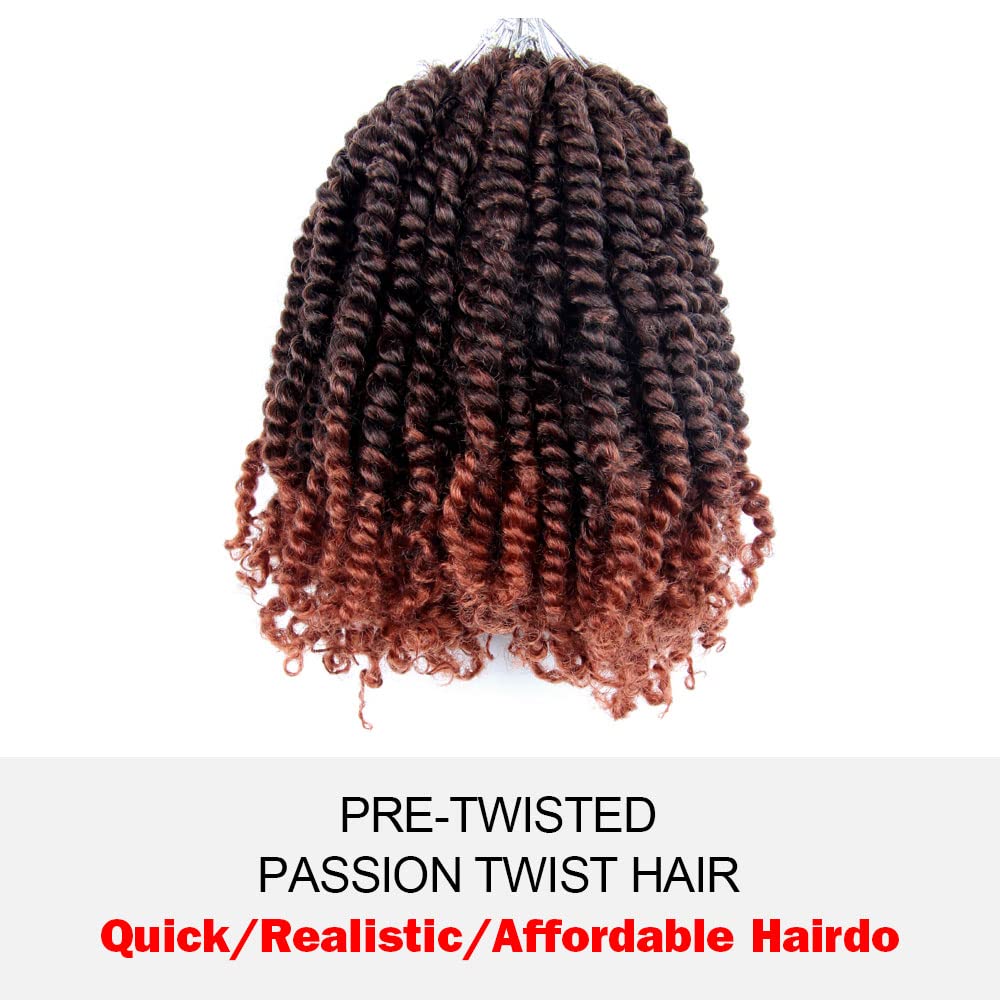Wudas Short Passion Twist Hair 10 Inch Pre-Twisted Passion Twists Crochet Hair Ombre Ginger Red Pre-Looped Synthetic Crochet Bra