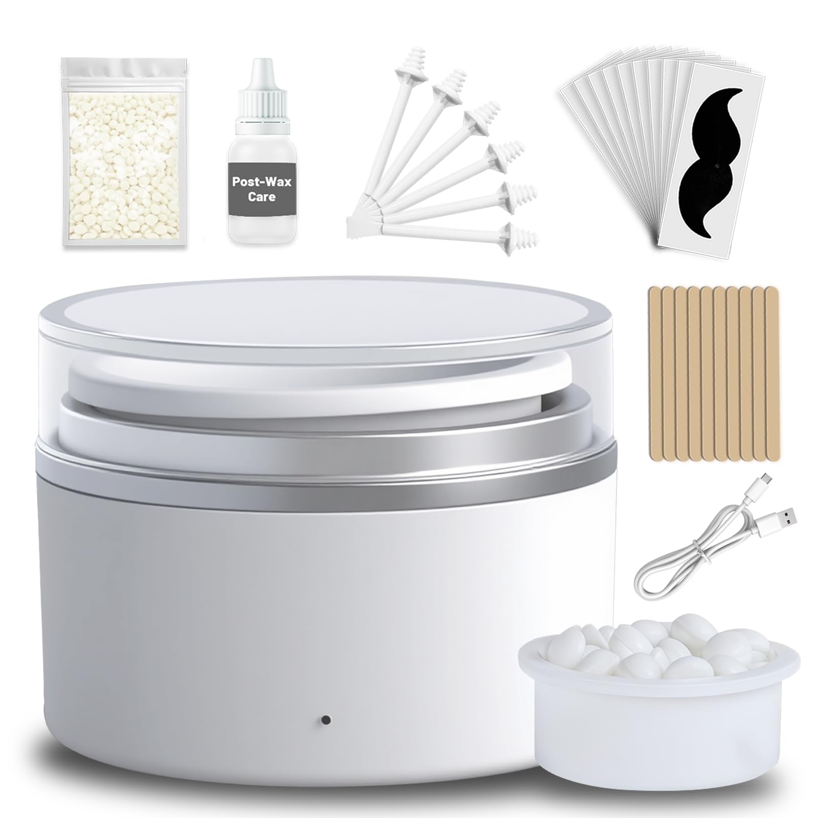 Nose Wax Kit, Mini Wax Warmer with 100g Beads, 10 Applicators, 30 Nose Hair Sticks, 10 Mustache and Care Oil, Constant Temperatu