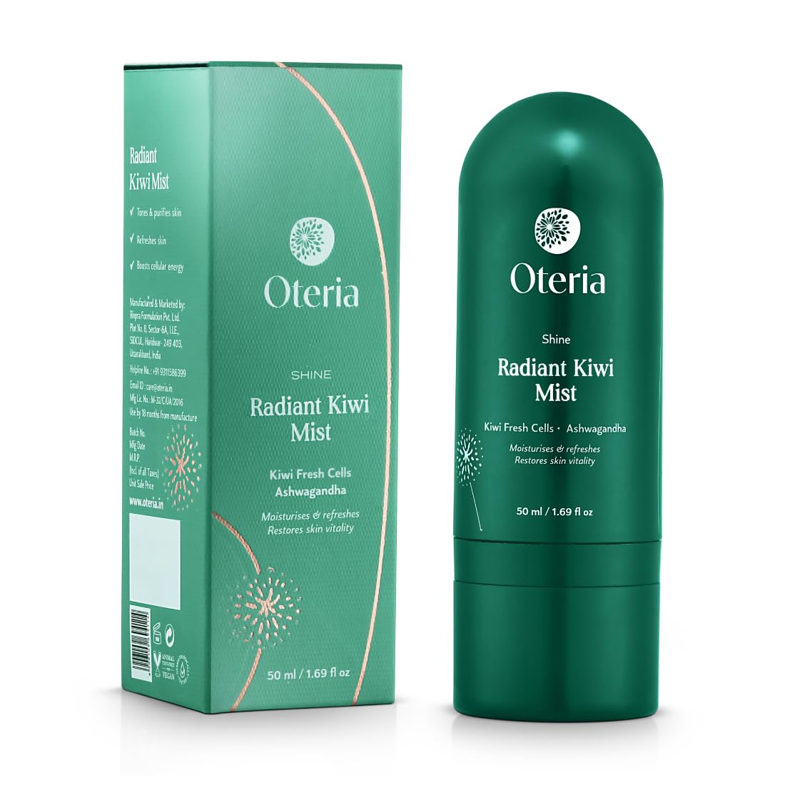 Oteria Radiant Kiwi Mist (50Ml) | Face Mist For Glowing Skin | All Skin Type | For Men And Women