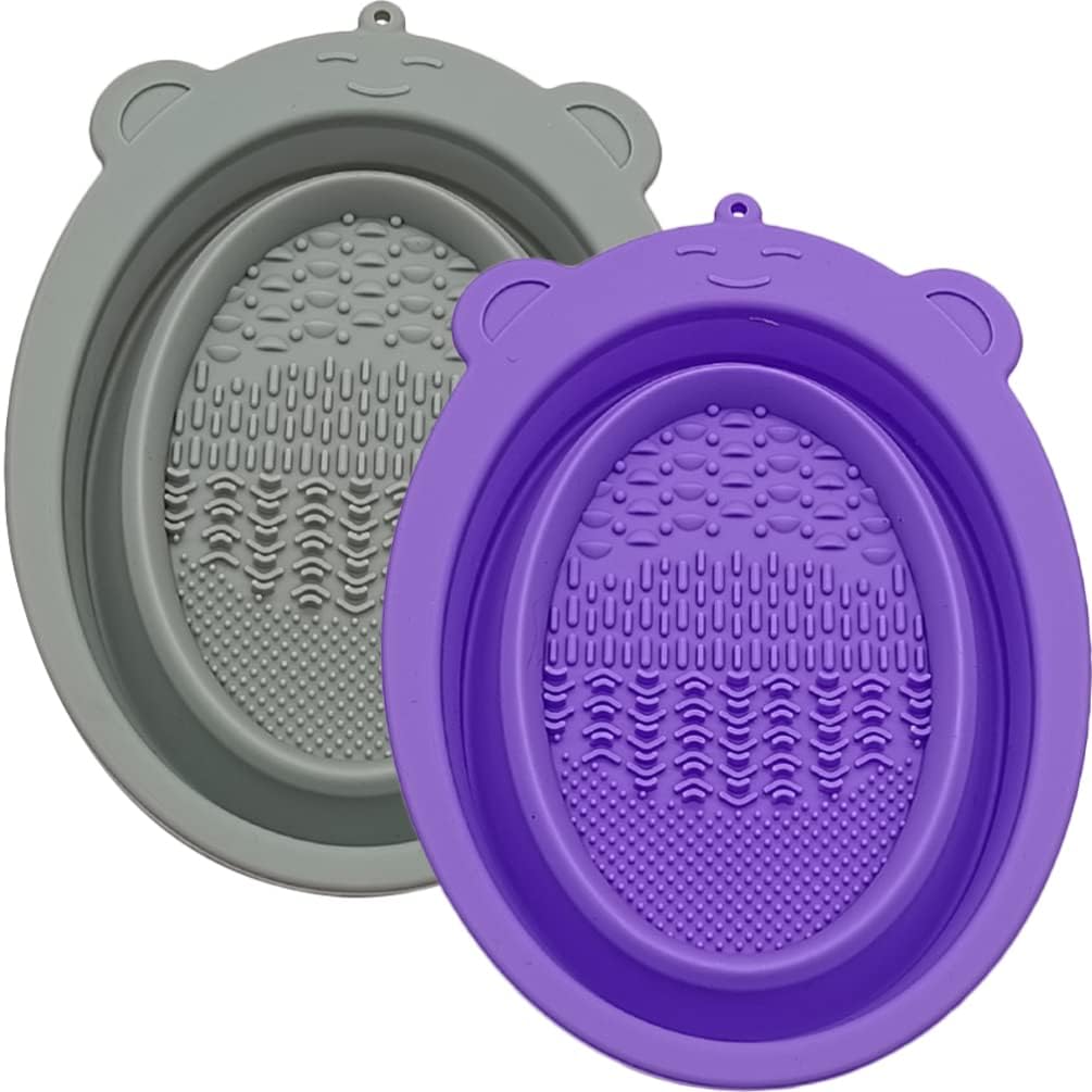Kitchenfest Silicone Makeup Brush Cleaning Bowl Pad | Foldable Cosmetic Scrubber Brush Cleaner Kit, Random Color (M, 1)