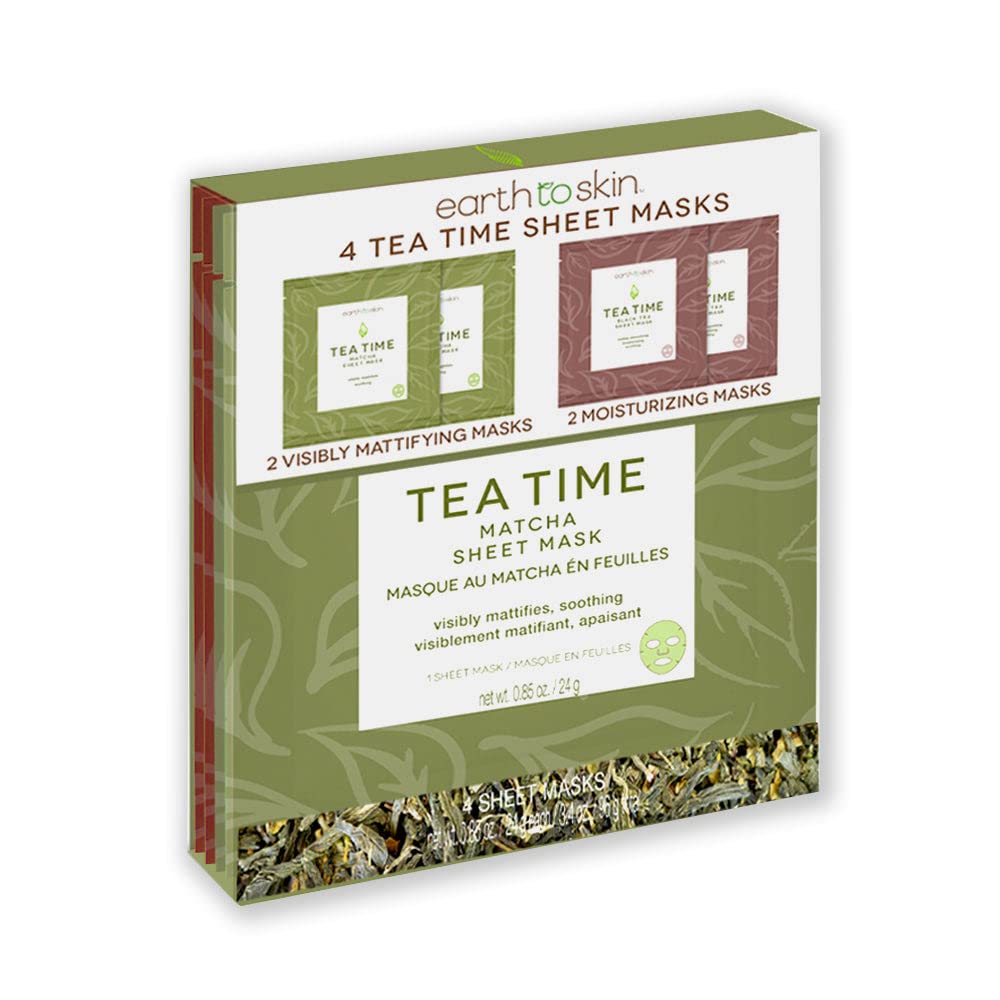 Earth To Skin Tea Time Matcha Sheet Masks: 2 Mattifying Masks And 2 Moisturizing Masks (4 Total Masks)