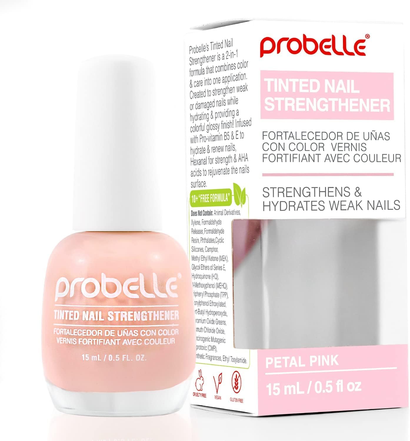 Probelle Tinted Nail Strengthener, Colored Nail Strengthening Treatment, Nail Growth and Repair, Stops Peeling, Splits, Chips, C